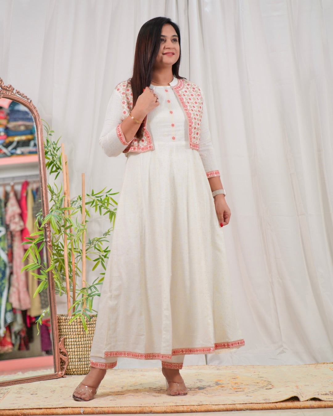 Ruhani Embroidered Anarkali Pant Set with Jacket - The Jaipur Studio