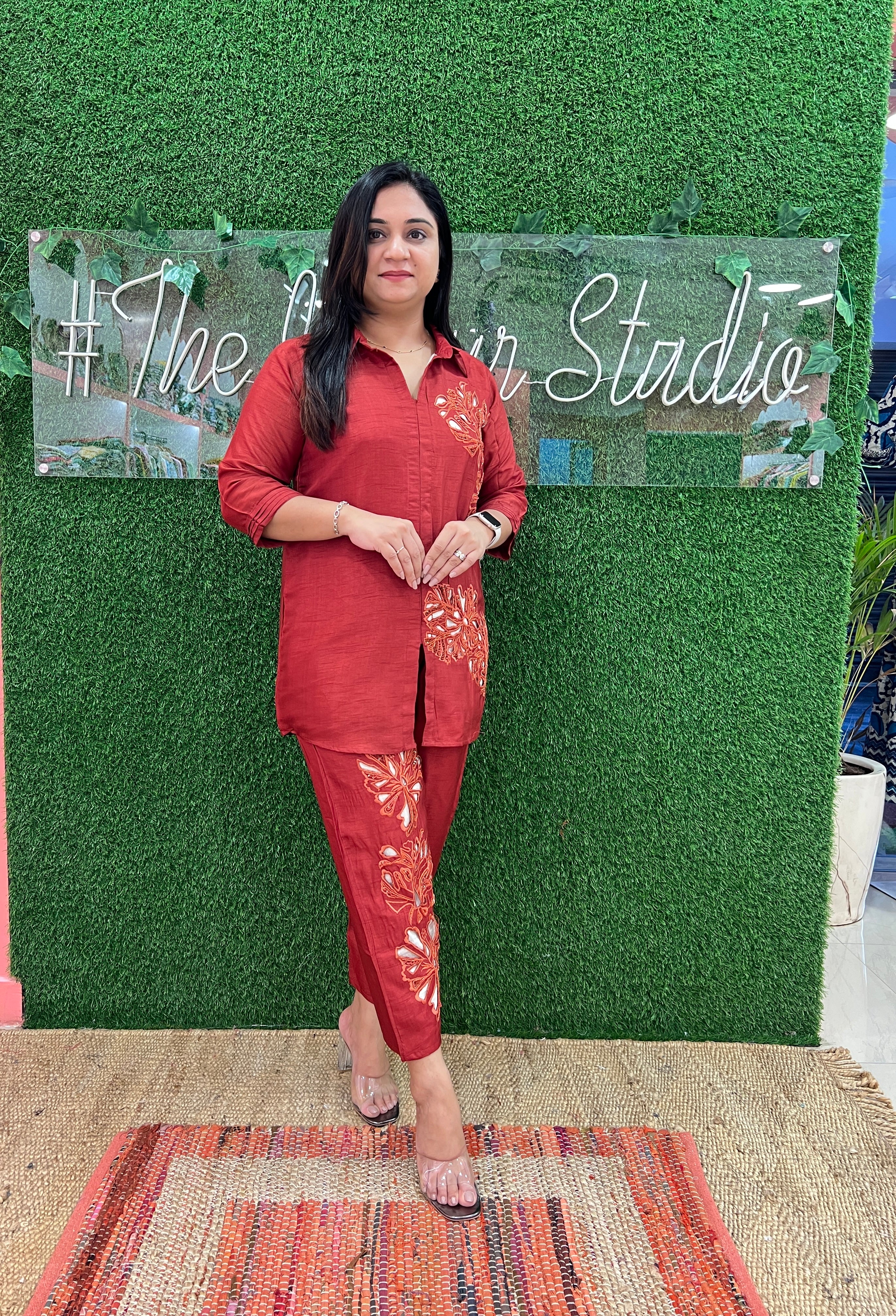 HandEmbroidered Cutwork Silk Coord Set - The Jaipur Studio