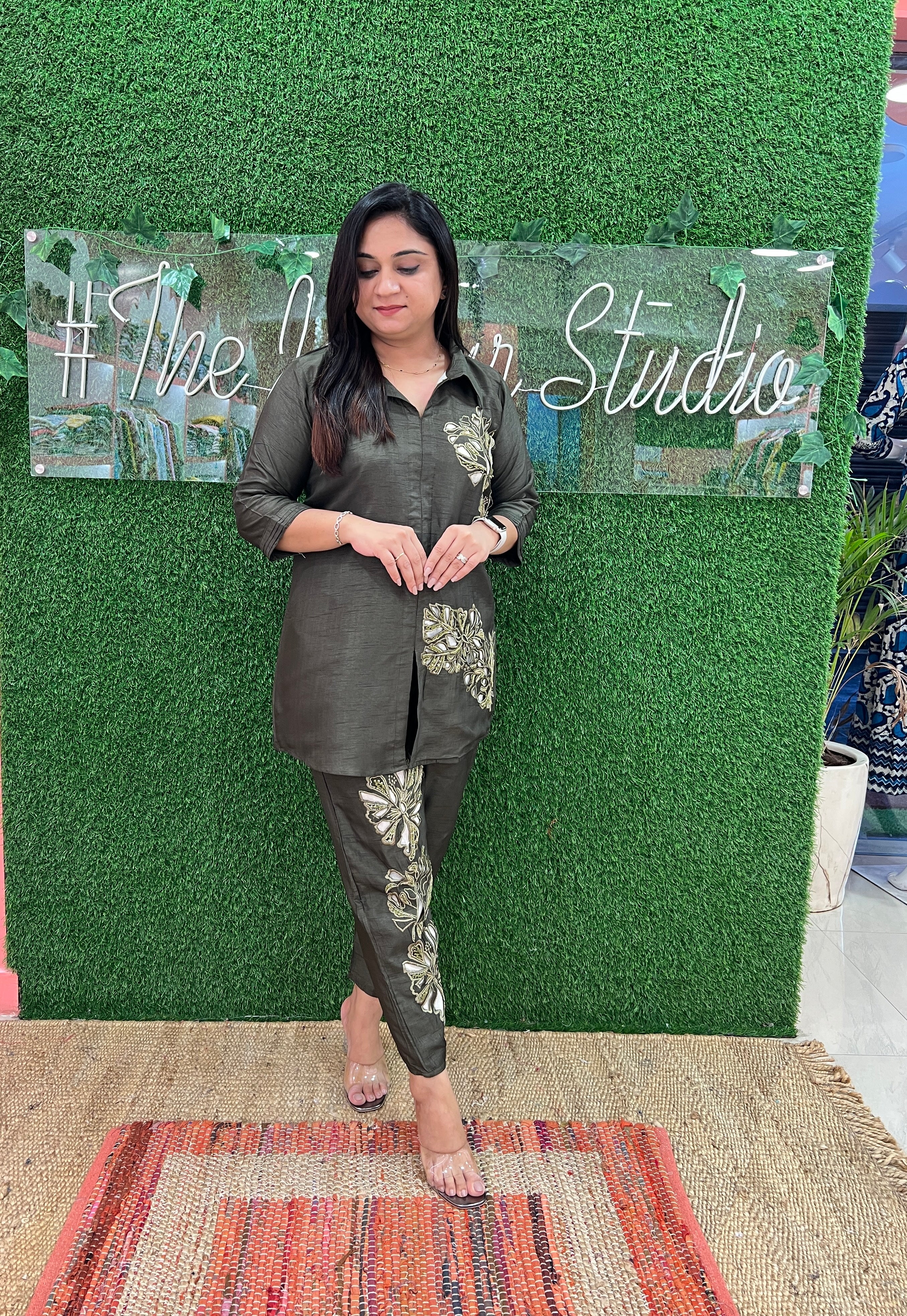 HandEmbroidered Cutwork Silk Coord Set - The Jaipur Studio