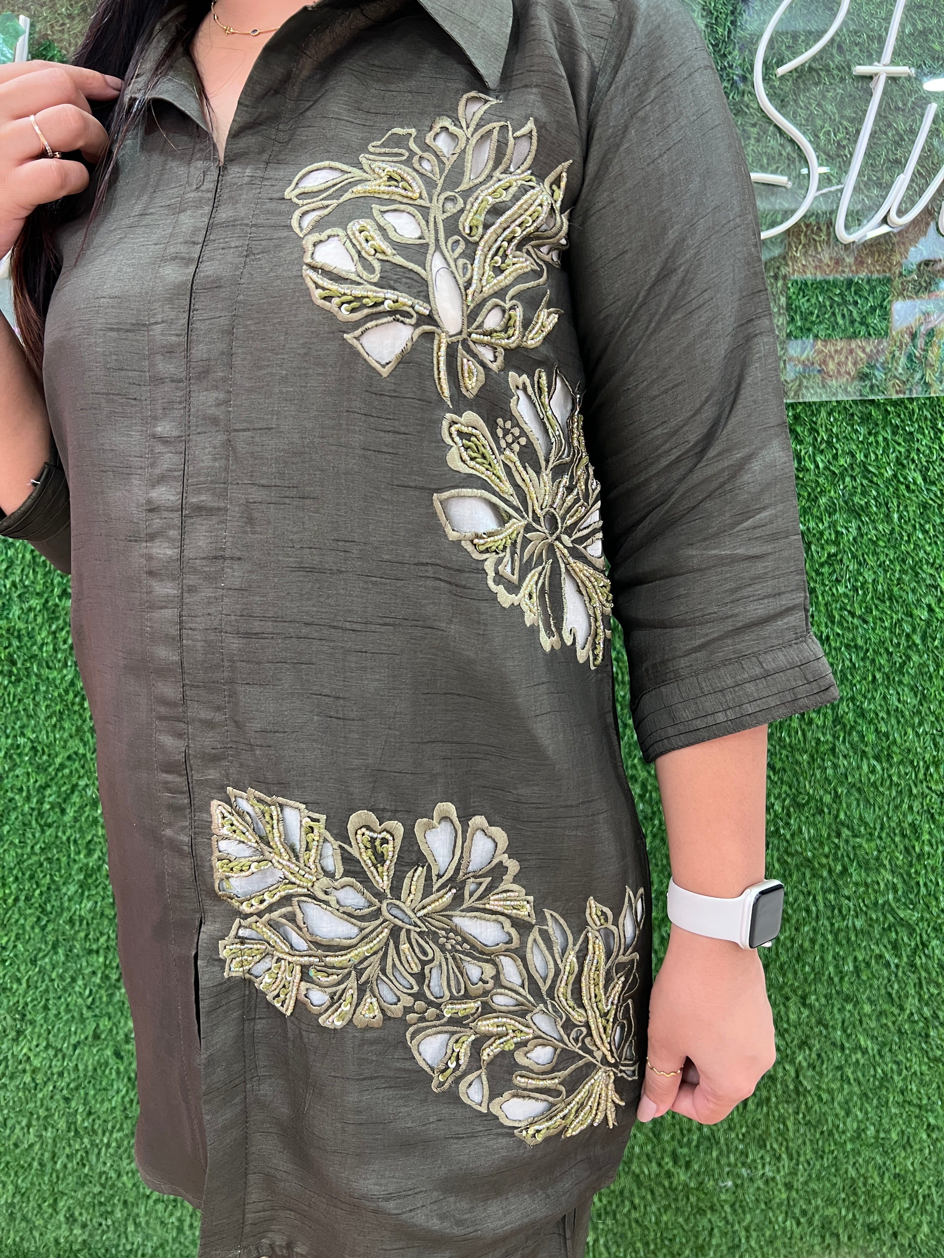 HandEmbroidered Cutwork Silk Coord Set - The Jaipur Studio