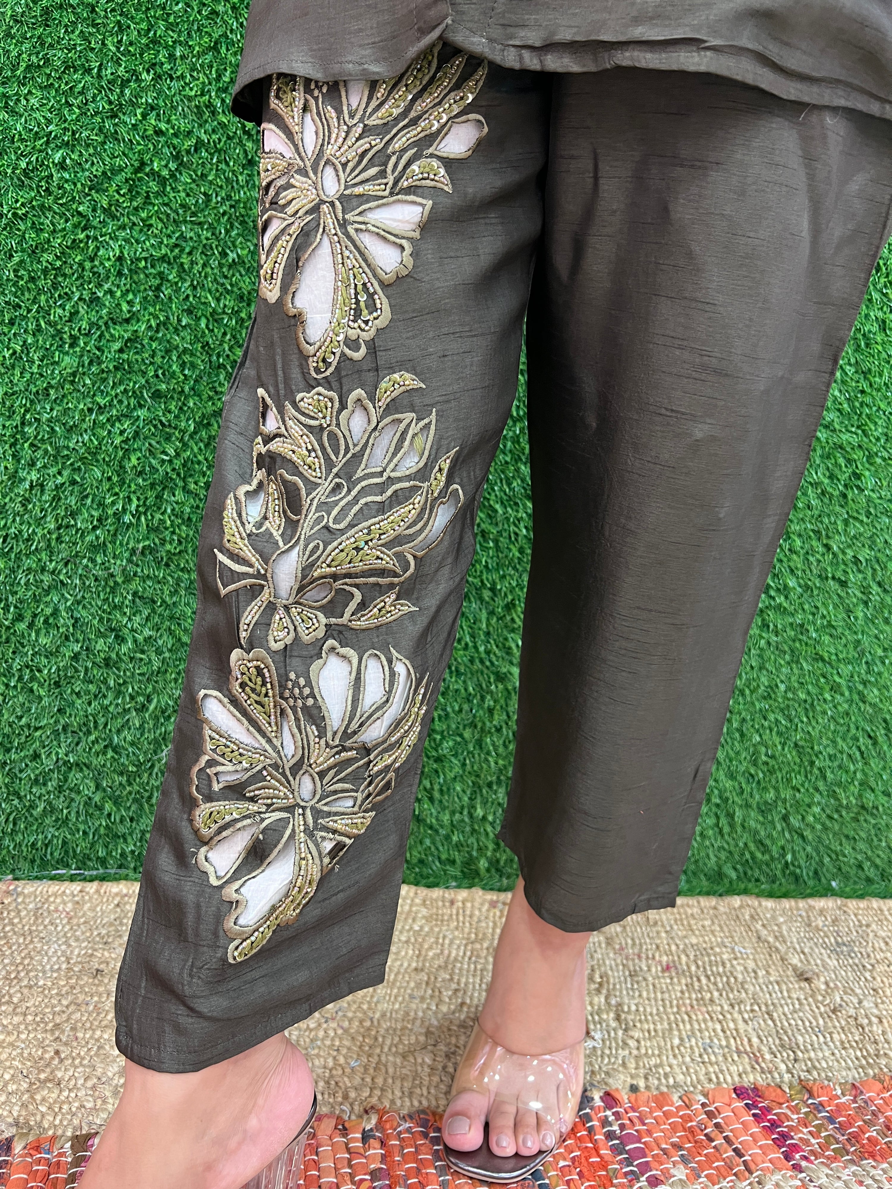 HandEmbroidered Cutwork Silk Coord Set - The Jaipur Studio
