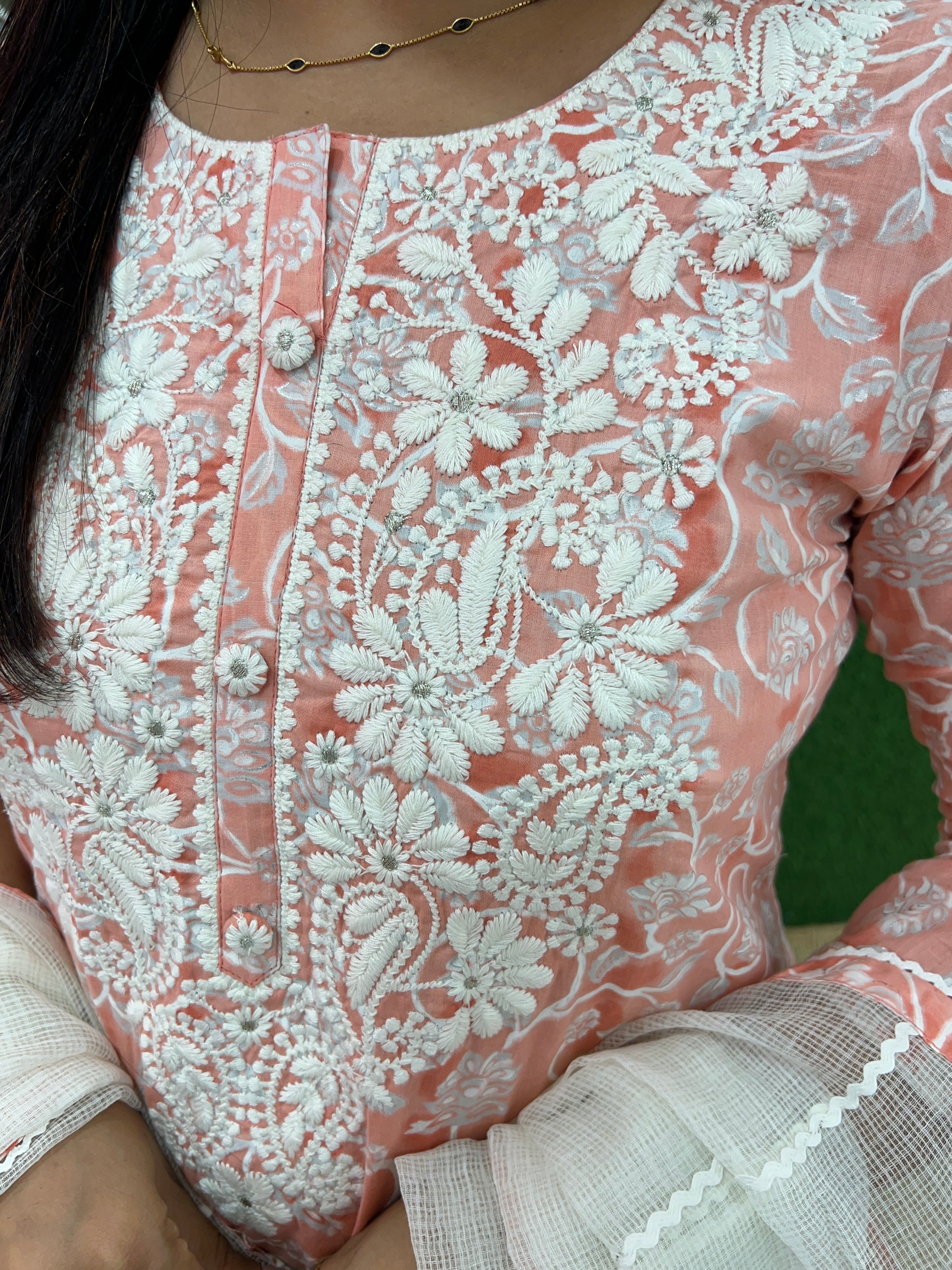 Mul Cotton Floral Embroidered Afgani set - The Jaipur Studio