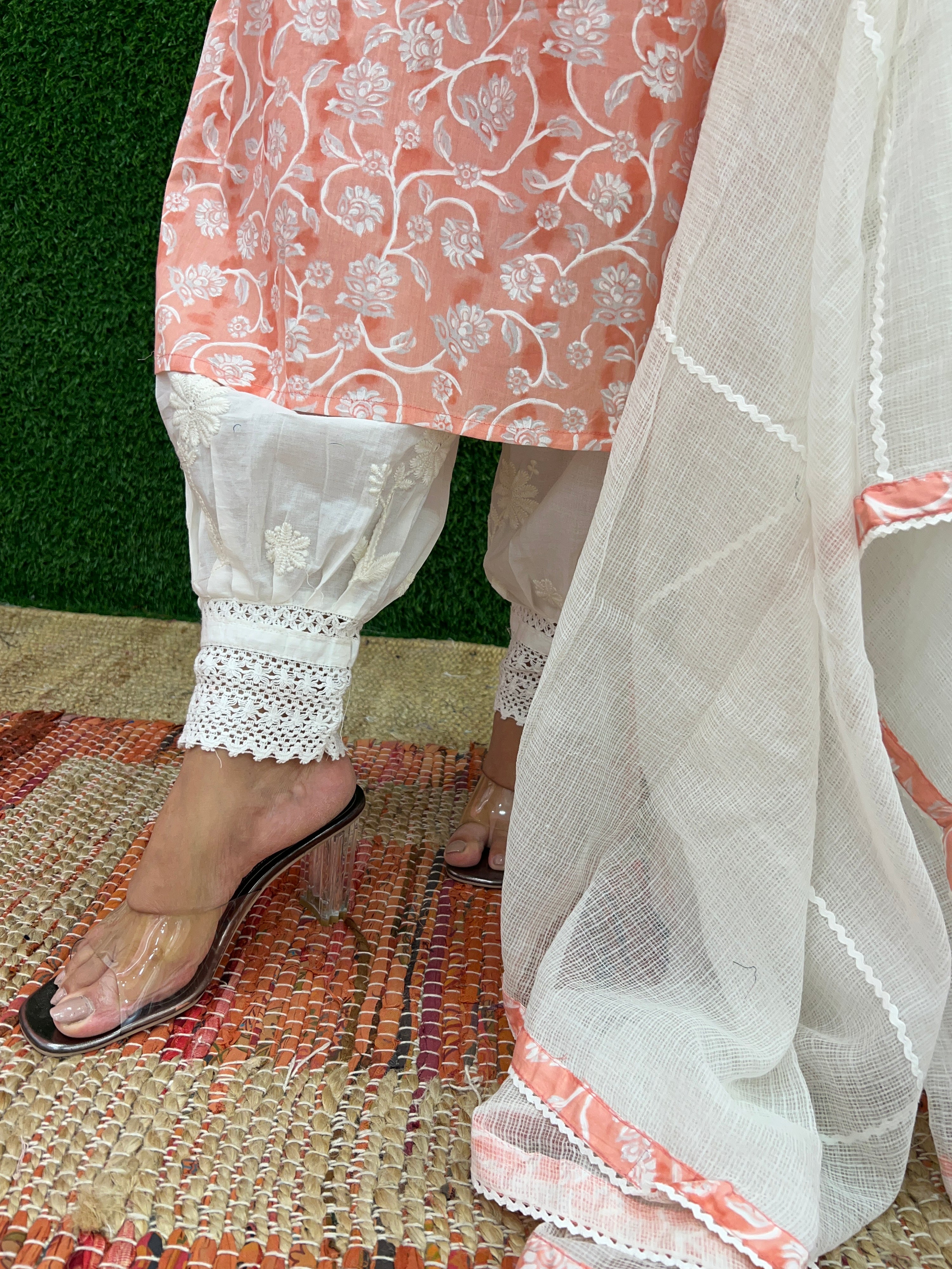 Mul Cotton Floral Embroidered Afgani set - The Jaipur Studio