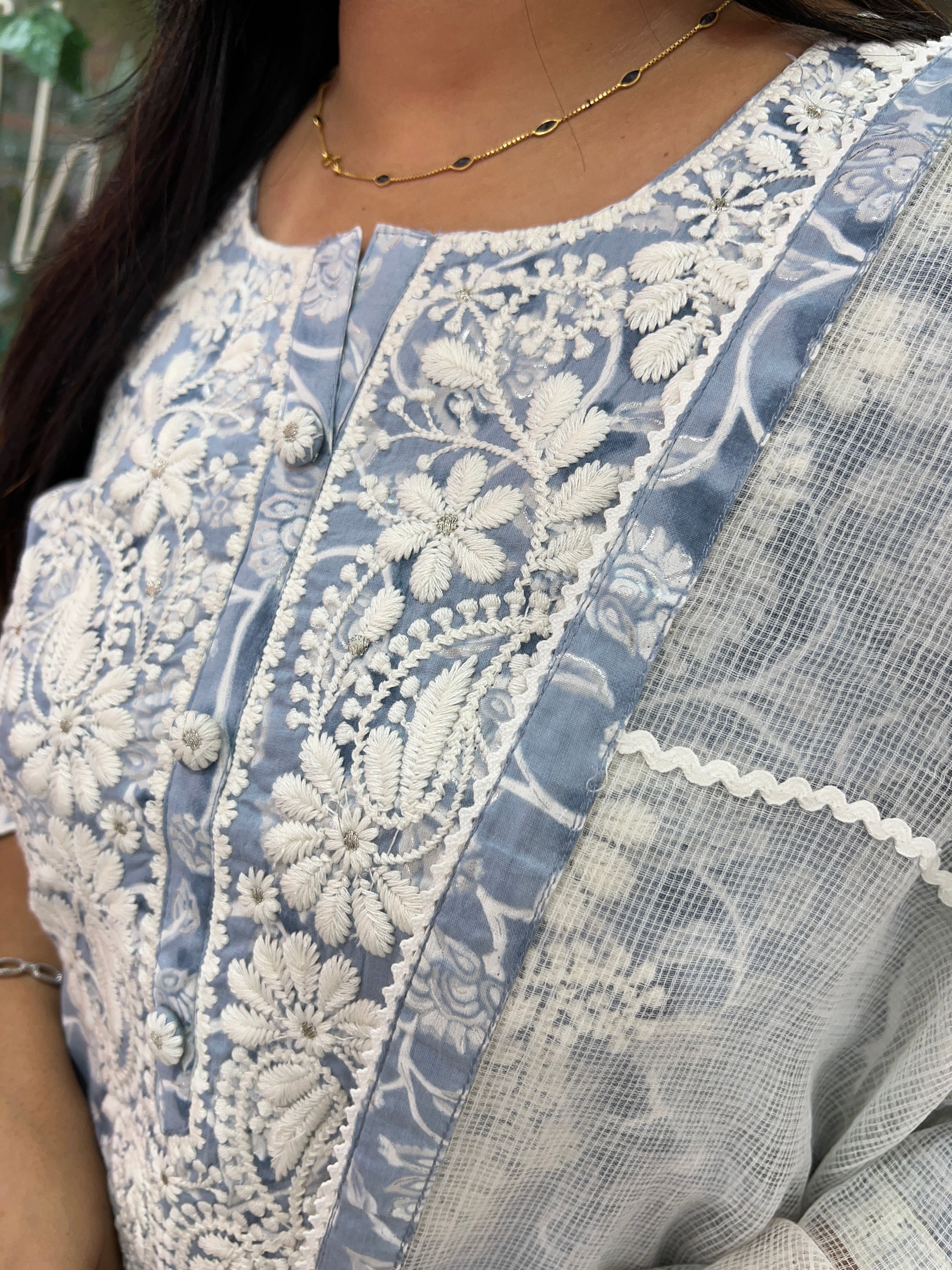 Mul Cotton Floral Embroidered Afgani set - The Jaipur Studio