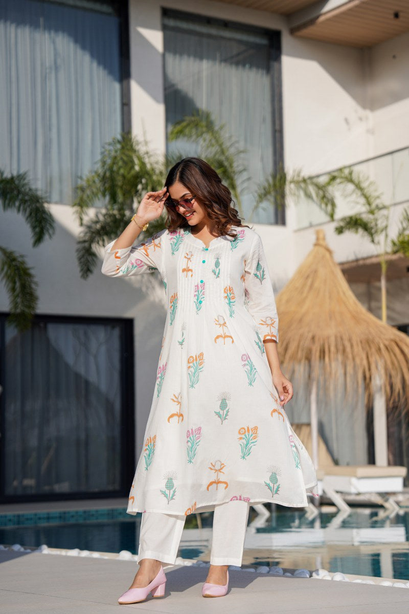 Ayaat Cotton Floral A-line Pant Set - The Jaipur Studio