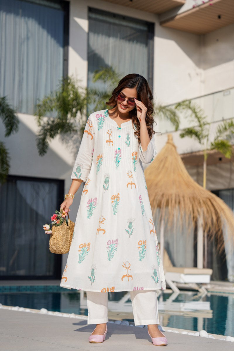 Ayaat Cotton Floral A-line Pant Set - The Jaipur Studio