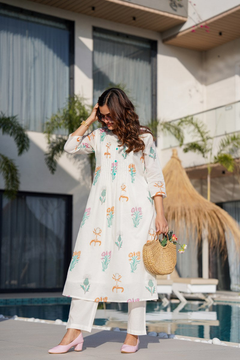 Ayaat Cotton Floral A-line Pant Set - The Jaipur Studio