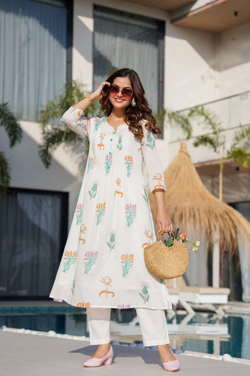 Ayaat Cotton Floral A-line Pant Set - The Jaipur Studio