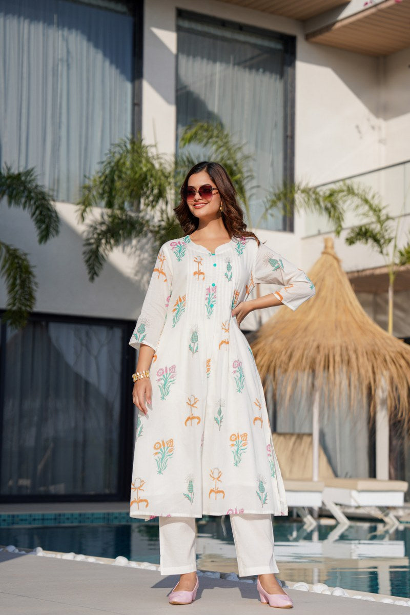 Ayaat Cotton Floral A-line Pant Set - The Jaipur Studio