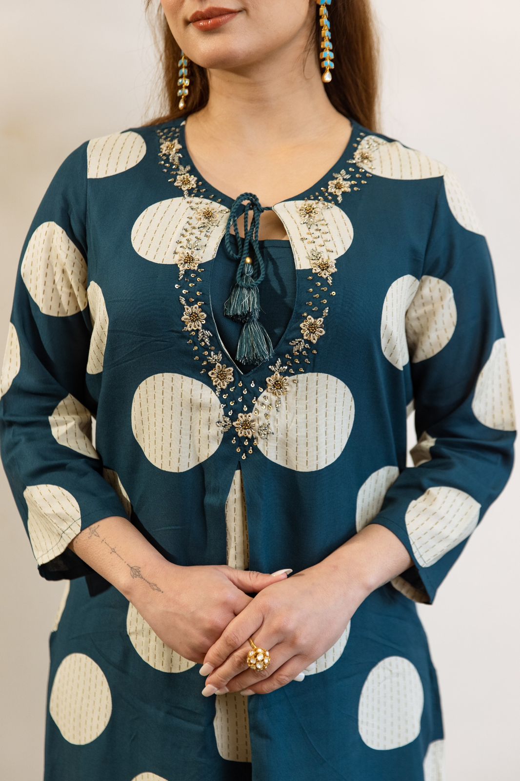 Polka Print Rayon HandEmbroidered Divider Set - The Jaipur Studio