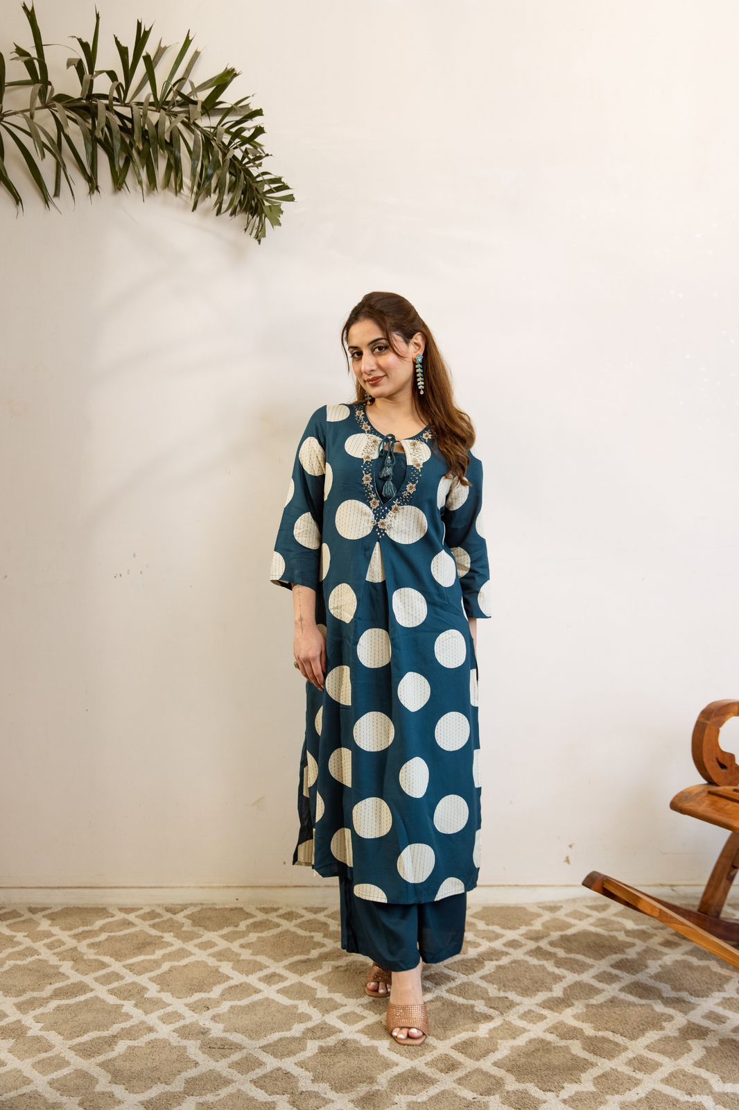 Polka Print Rayon HandEmbroidered Divider Set - The Jaipur Studio