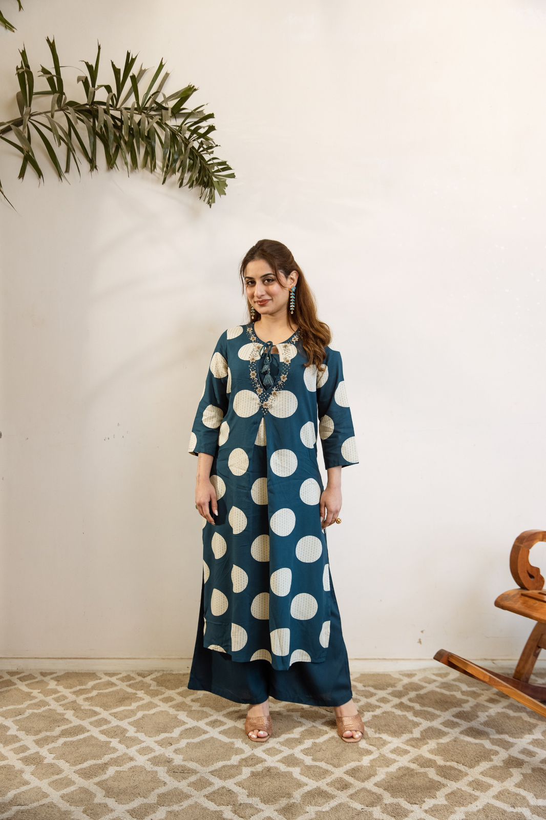 Polka Print Rayon HandEmbroidered Divider Set - The Jaipur Studio
