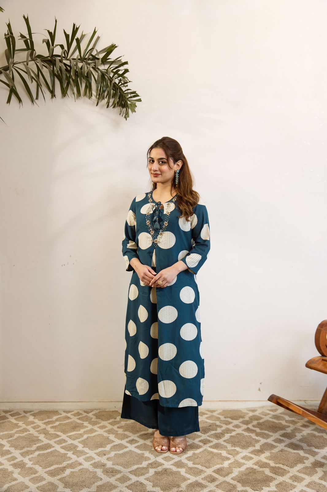 Polka Print Rayon HandEmbroidered Divider Set - The Jaipur Studio