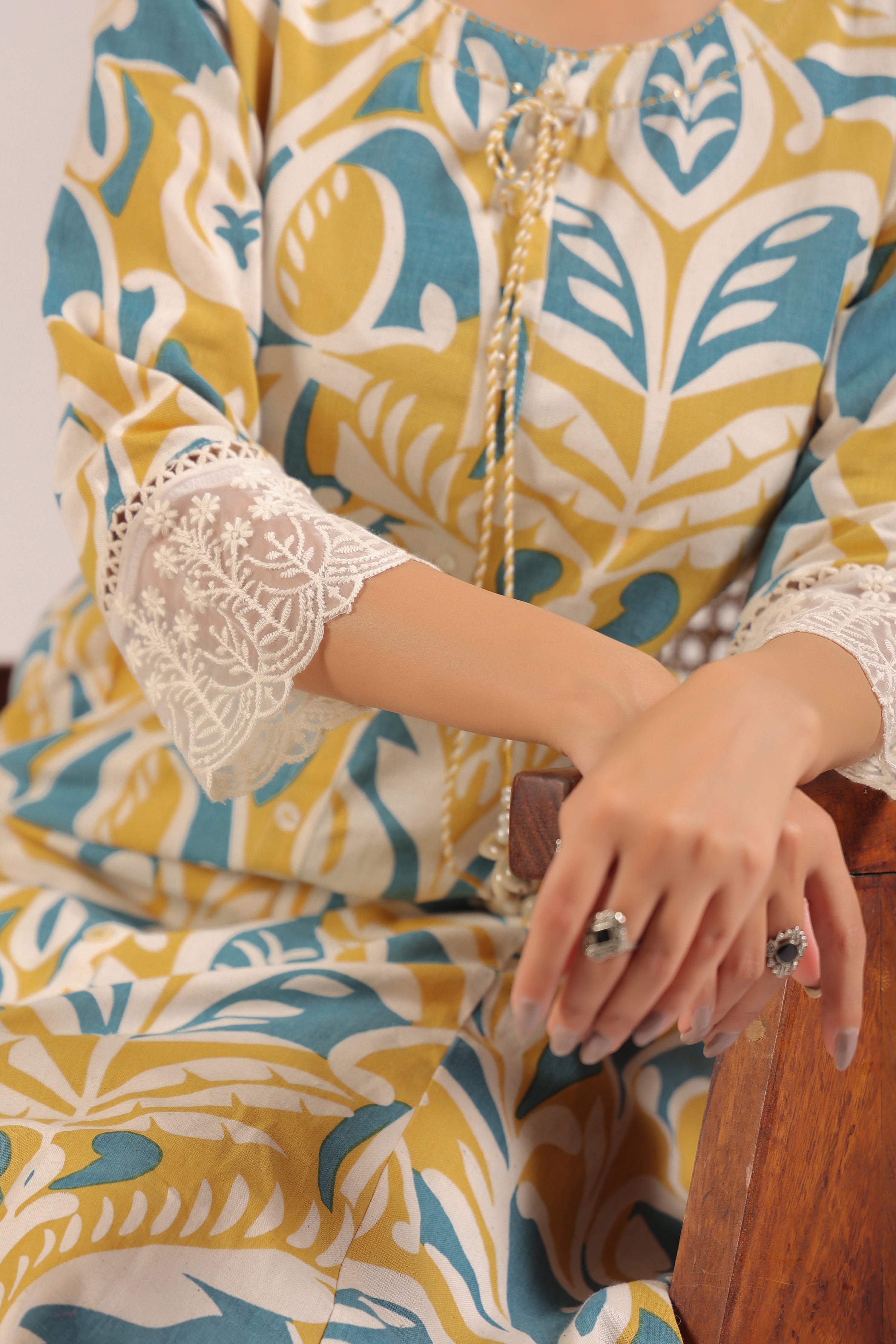 Yellow A-line Cotton casual Pant Set - The Jaipur Studio