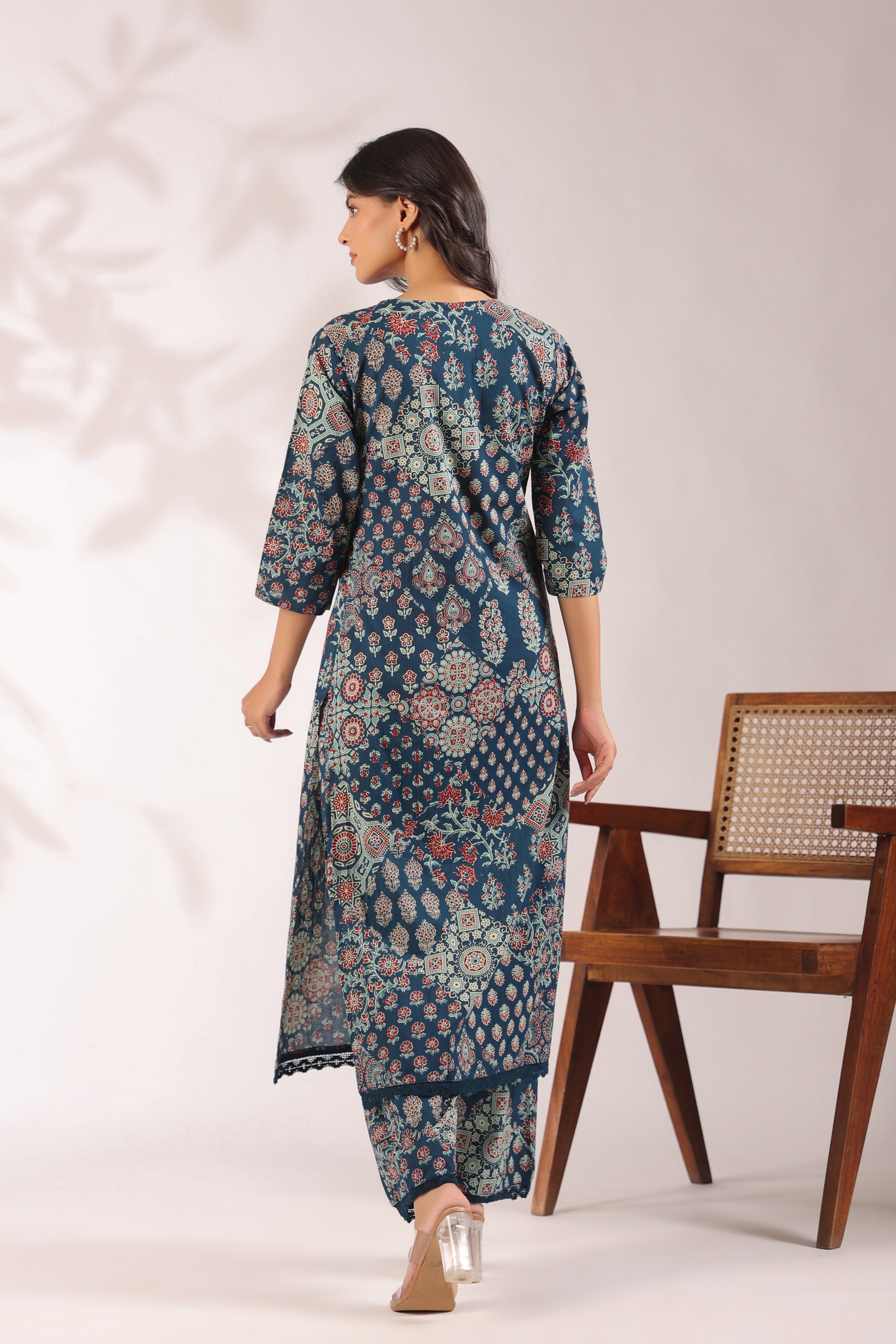 Ajrakh Embroidered Cotton Coord Set