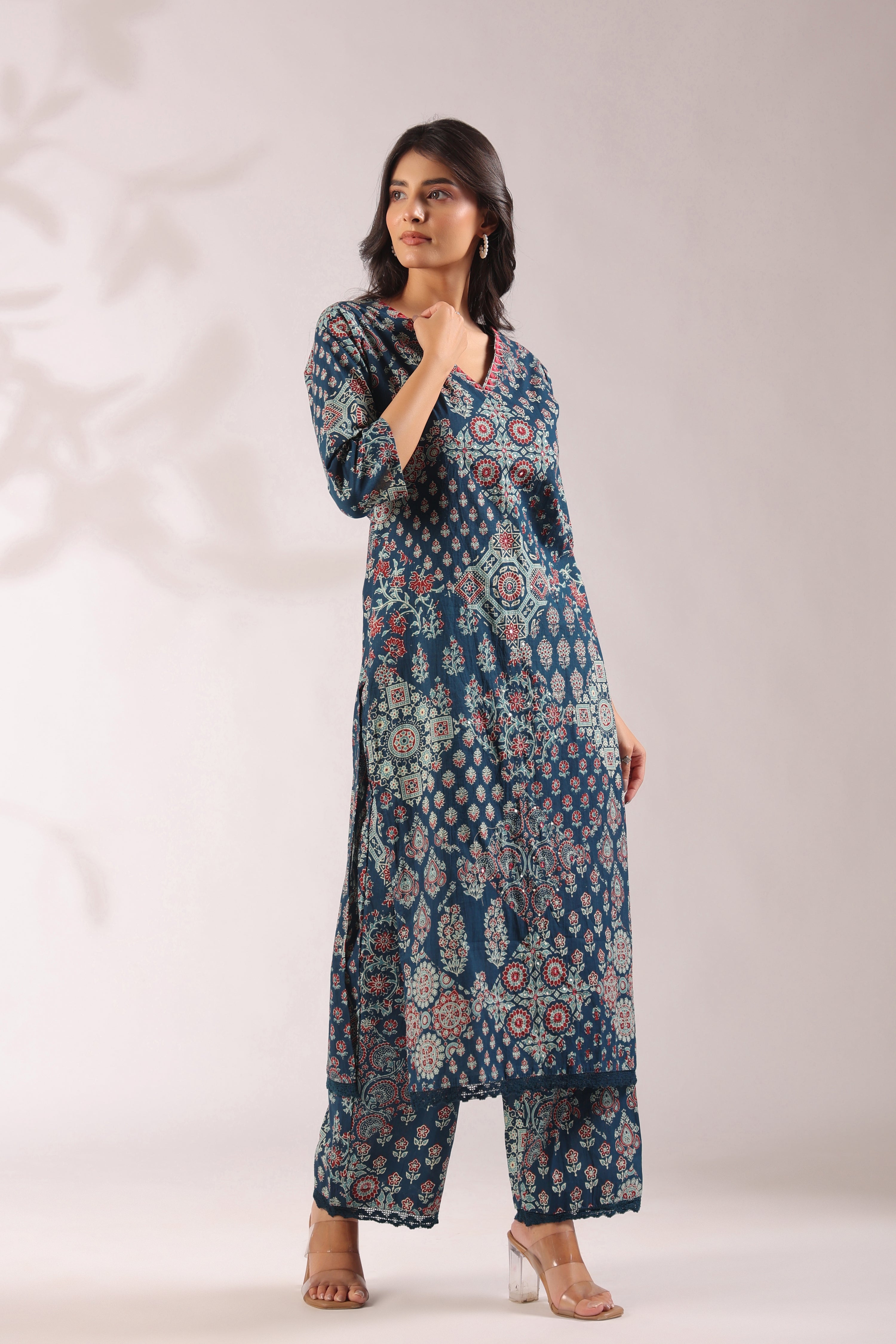 Ajrakh Embroidered Cotton Coord Set