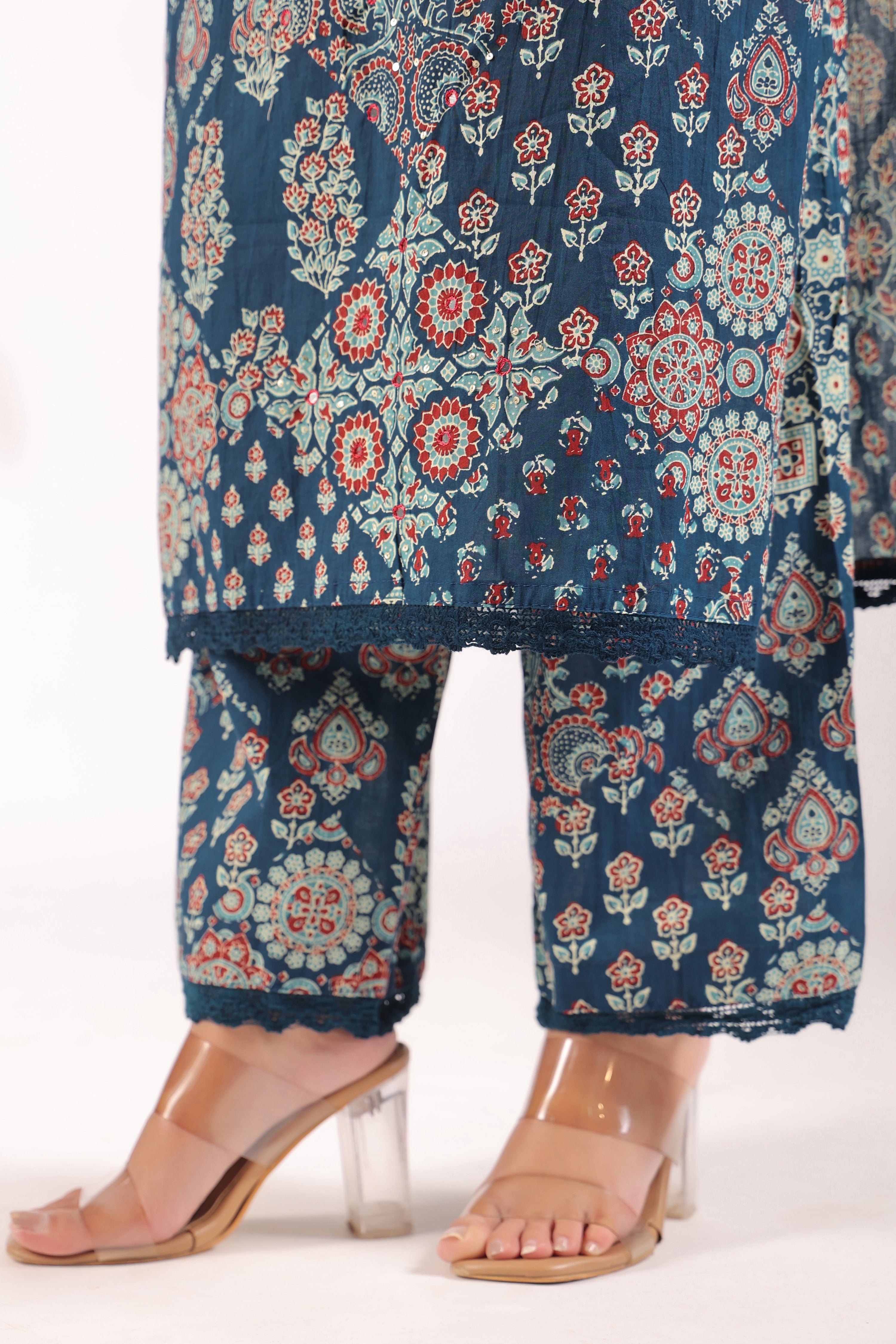 Ajrakh Embroidered Cotton Coord Set