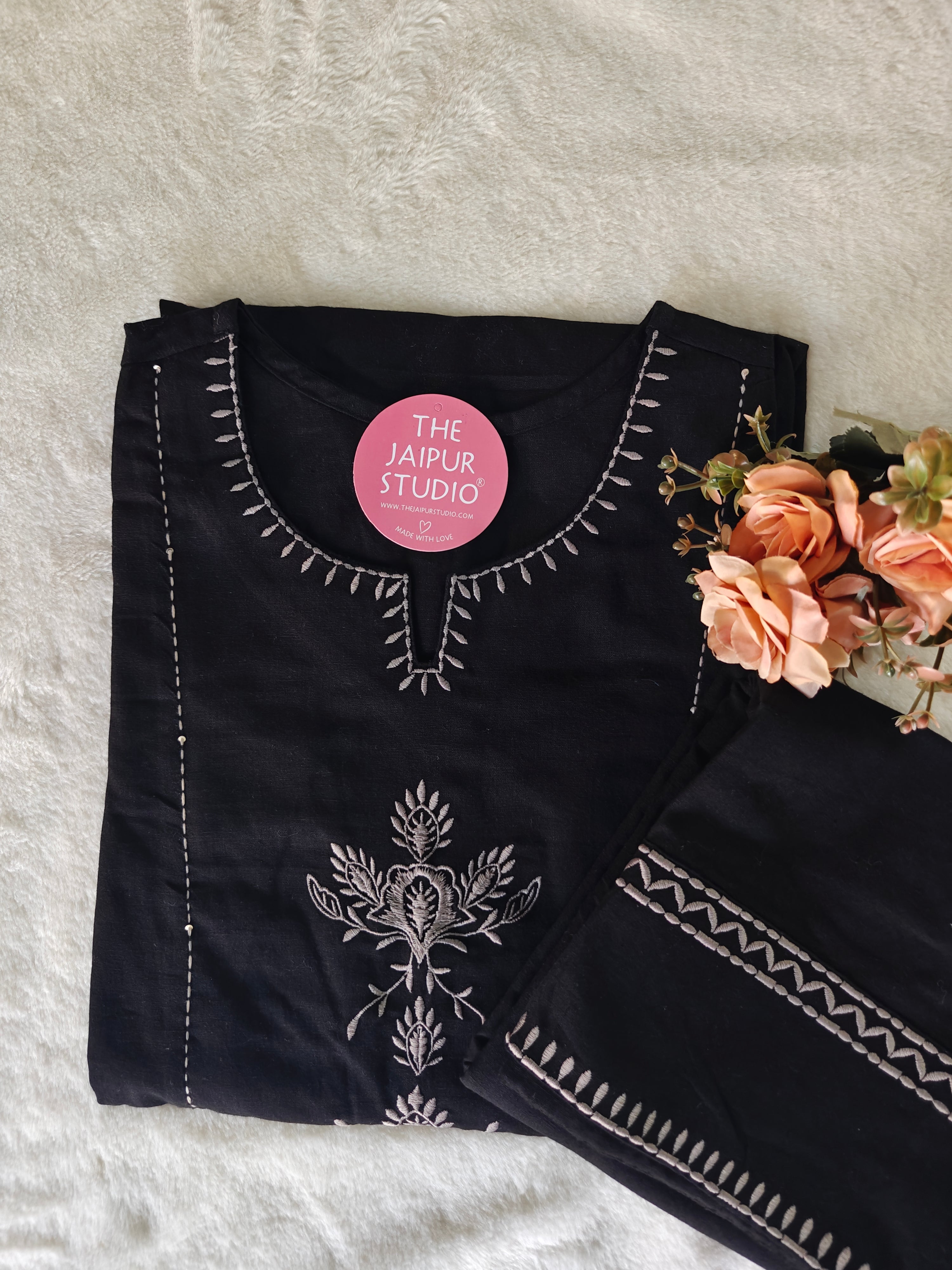 Trusha Cotton Embroidered A-line Plazo Set - The Jaipur Studio