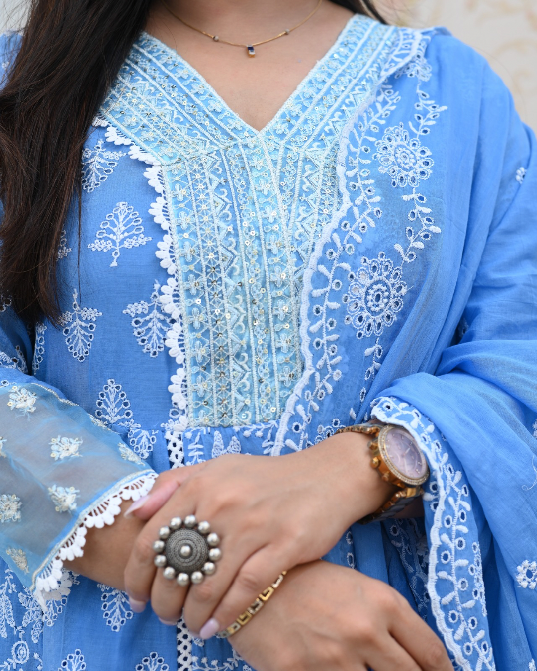 Premium Cotton Thread Embroidered Anarkali Suit - The Jaipur Studio