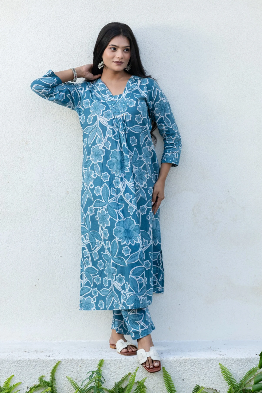 Cotton Floral A-line Coord Set - The Jaipur Studio