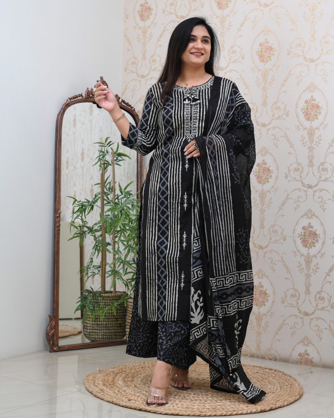 Anaya Cotton Embroidered Straight Divider set - The Jaipur Studio
