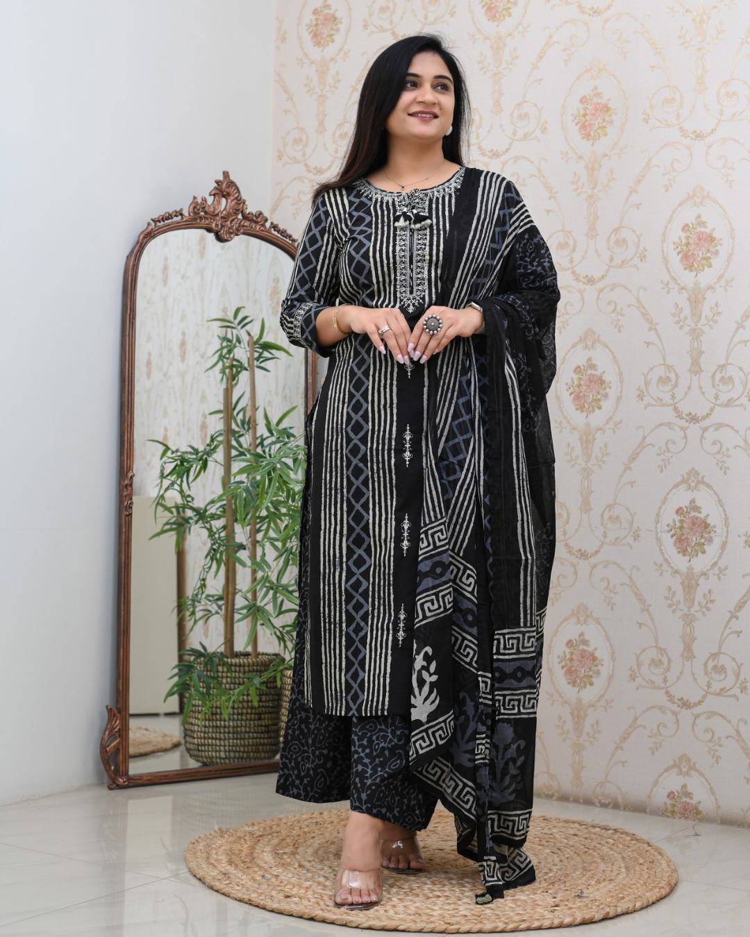 Anaya Cotton Embroidered Straight Divider set - The Jaipur Studio