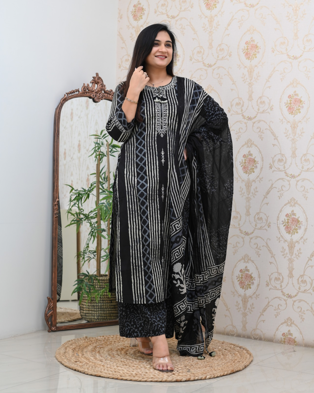 Anaya Cotton Embroidered Straight Divider set - The Jaipur Studio