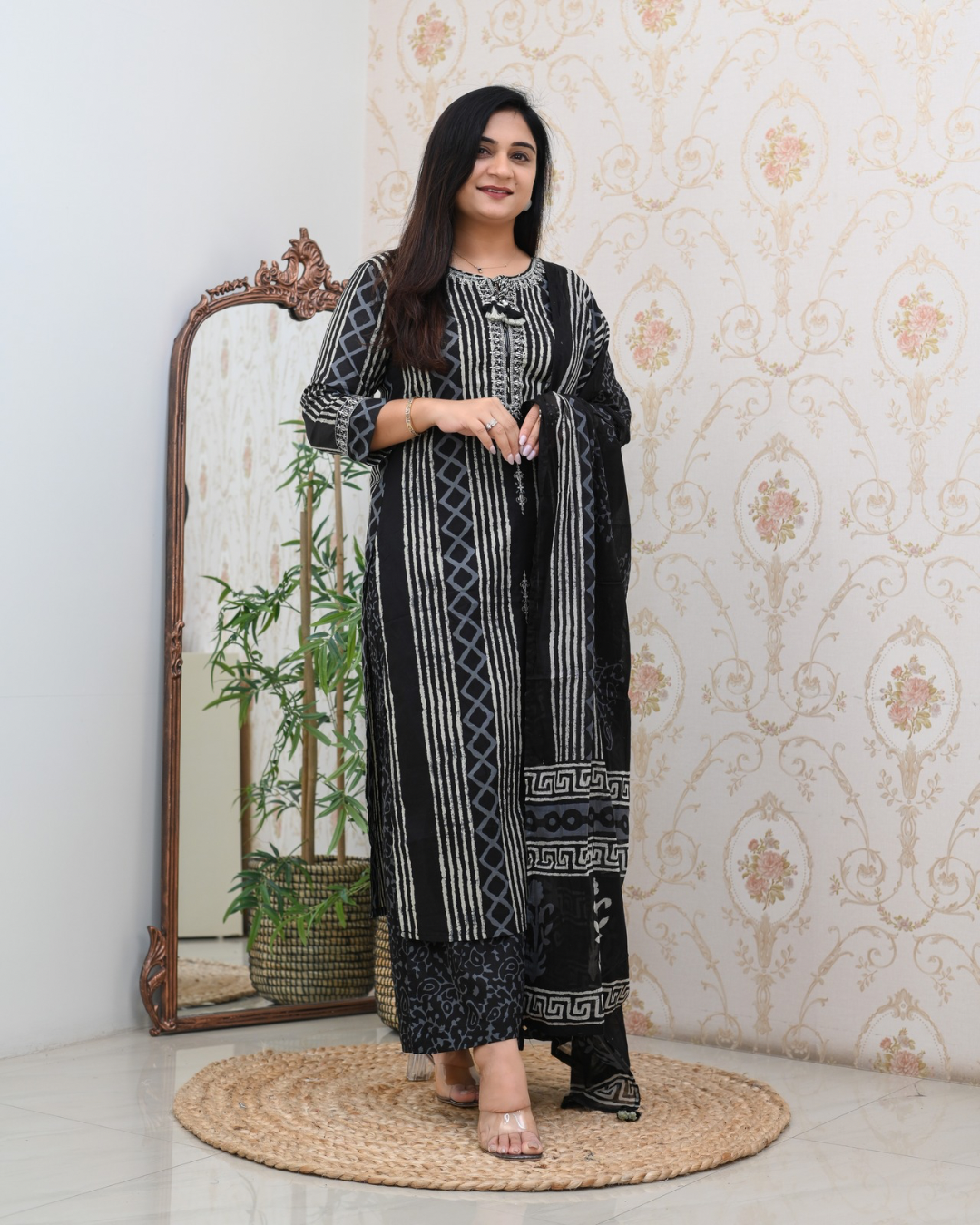 Anaya Cotton Embroidered Straight Divider set - The Jaipur Studio