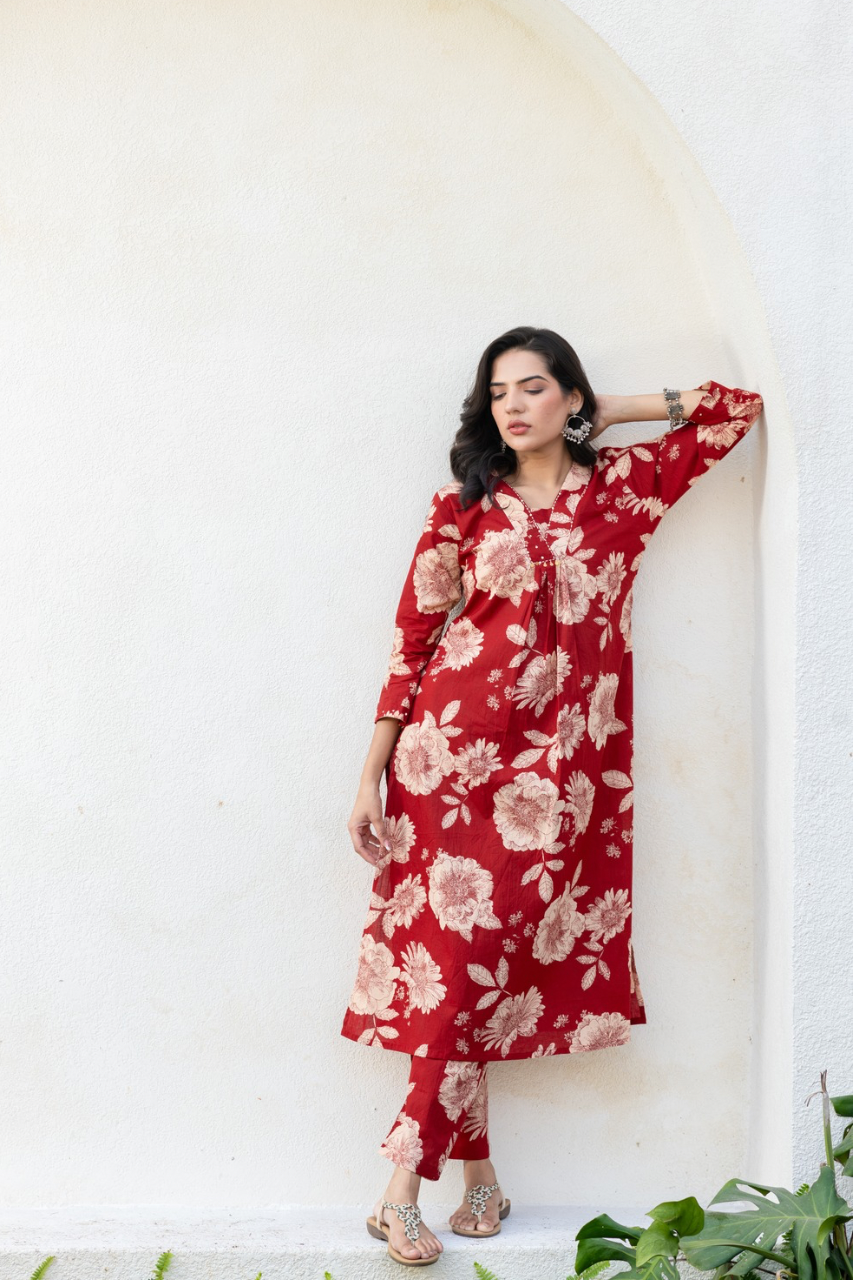 Cotton Floral A-line Coord Set - The Jaipur Studio