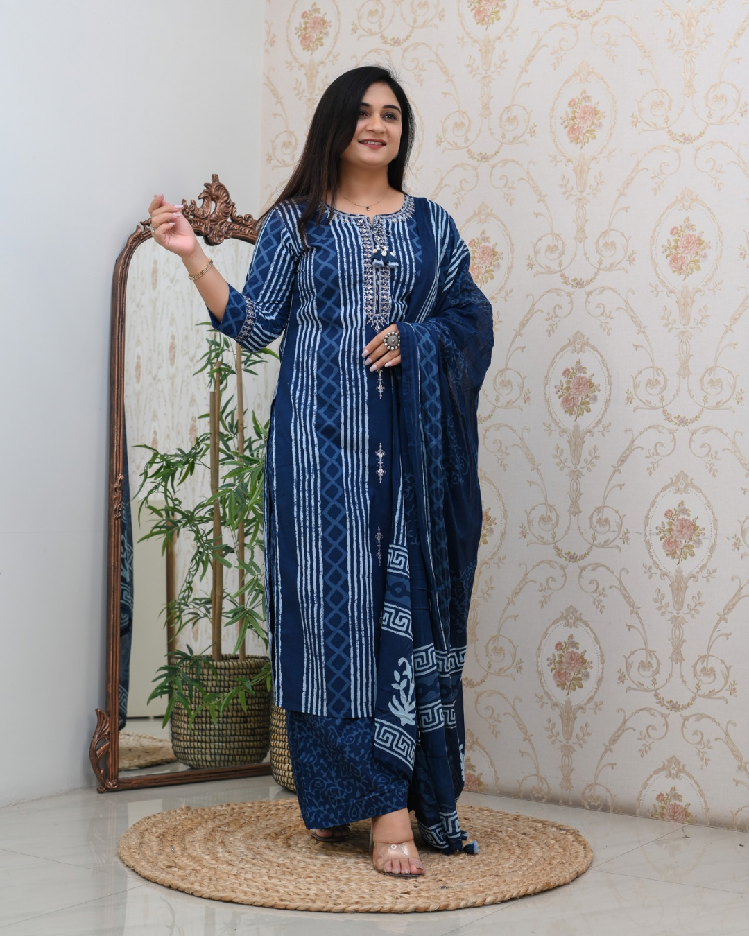 Anaya Cotton Embroidered Straight Divider set - The Jaipur Studio