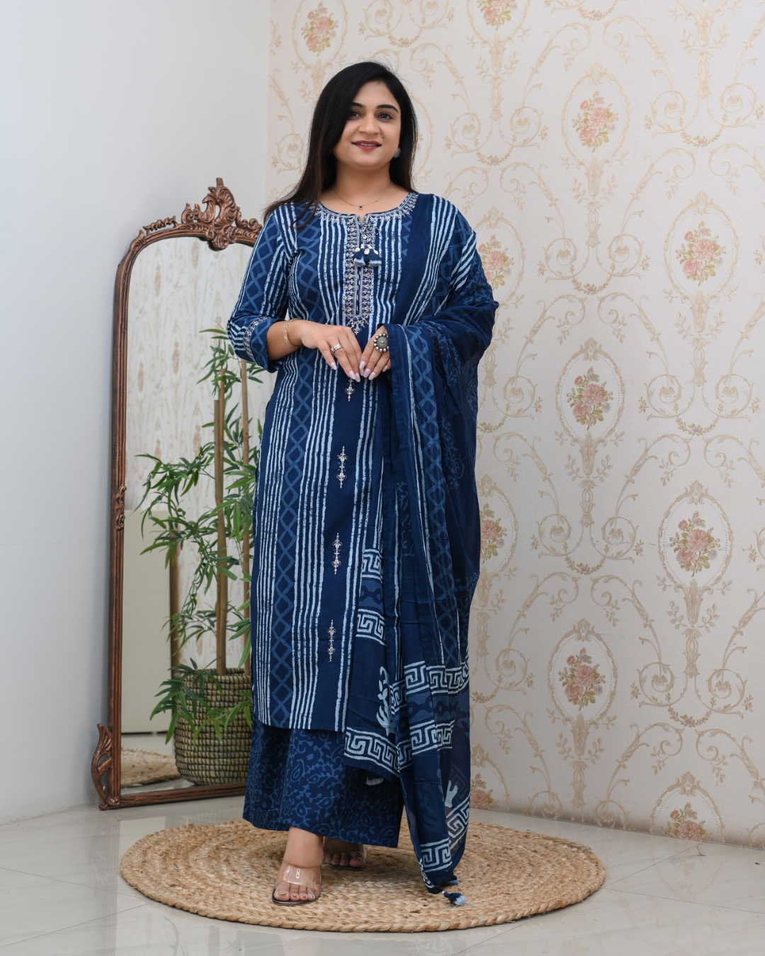 Anaya Cotton Embroidered Straight Divider set - The Jaipur Studio