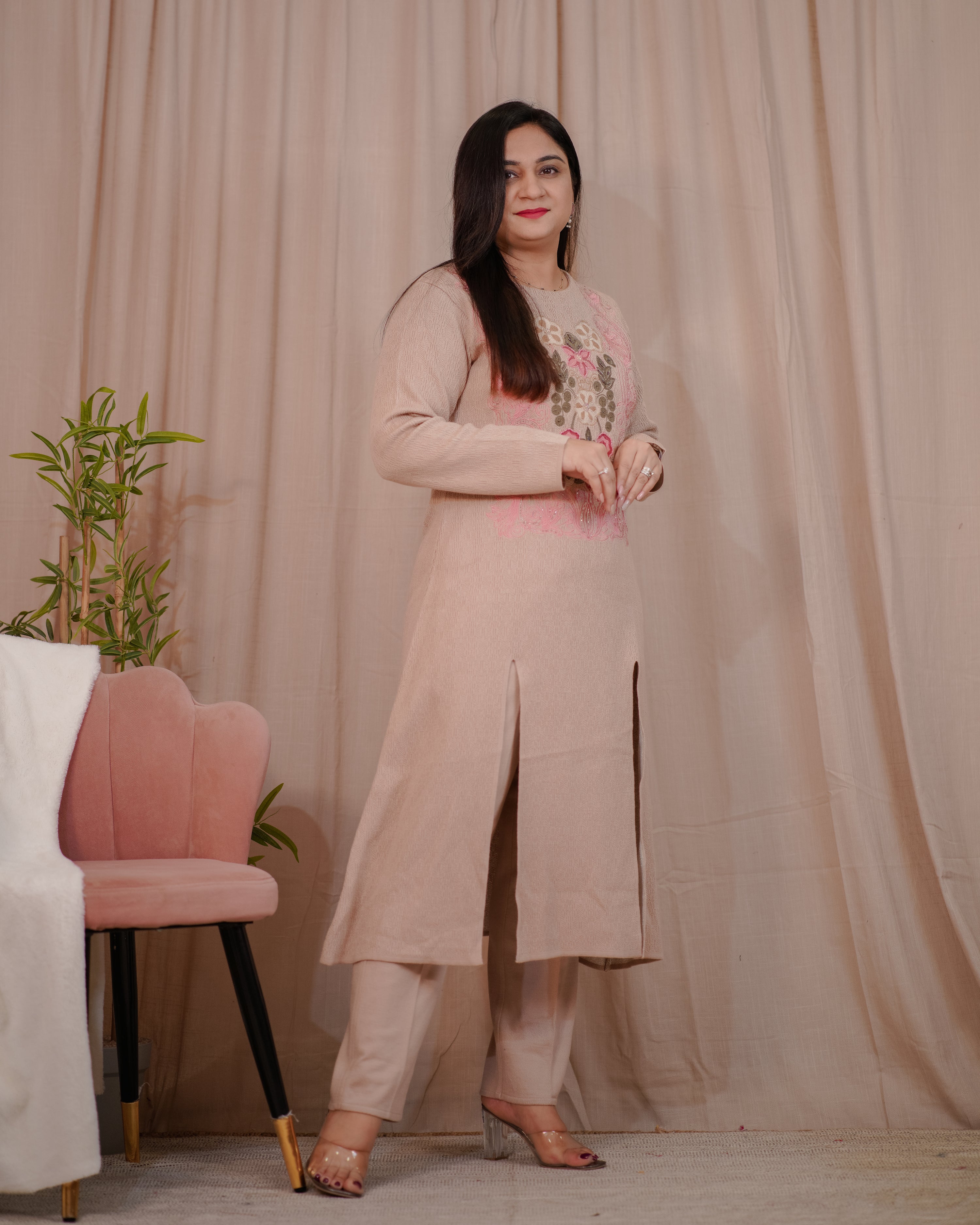 Anamika Woollen Embroidered Pant Set - The Jaipur Studio
