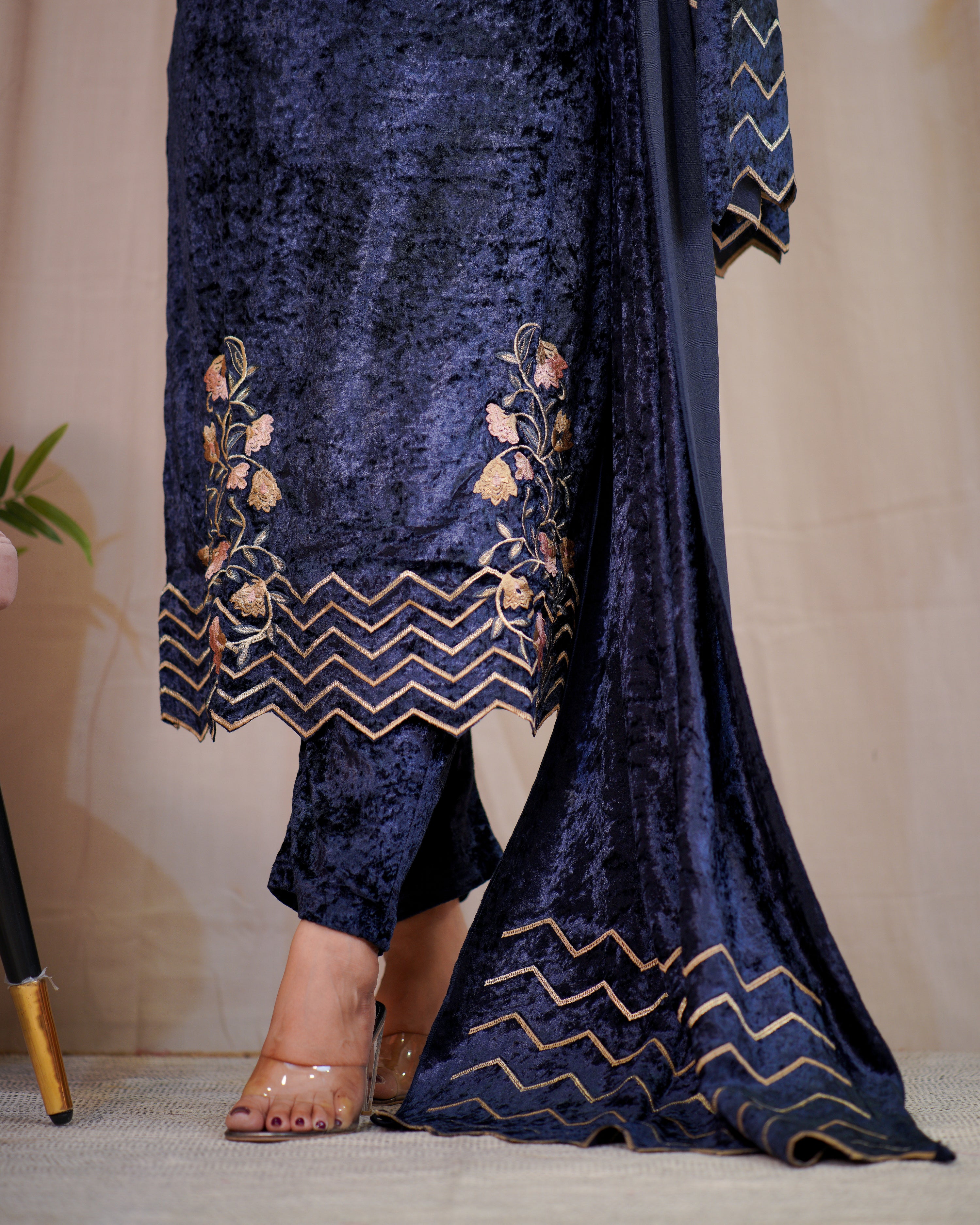 Premium Velvet Embroidered Dupatta Set - The Jaipur Studio