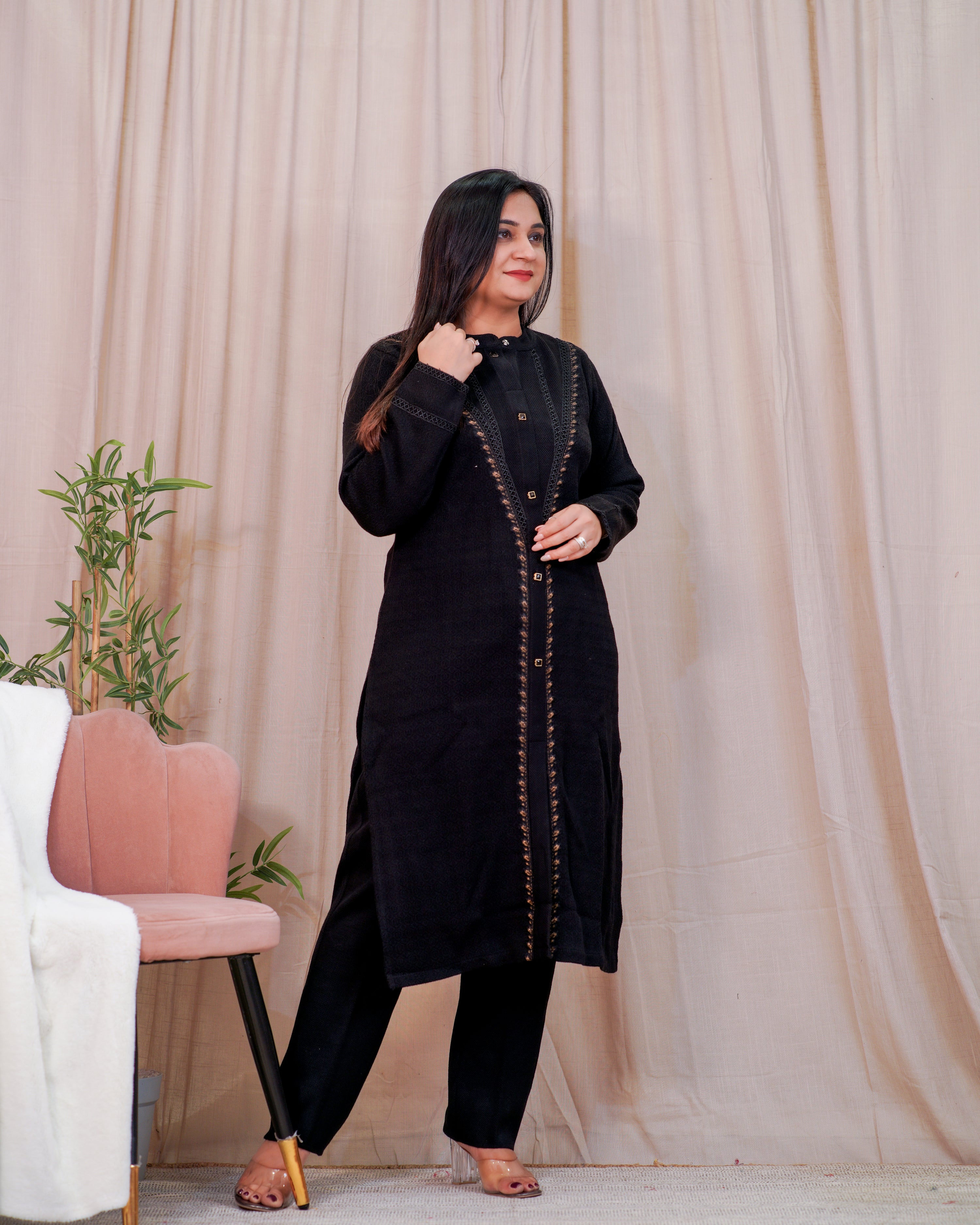 Chic Woollen Embroidered Pant Set - The Jaipur Studio