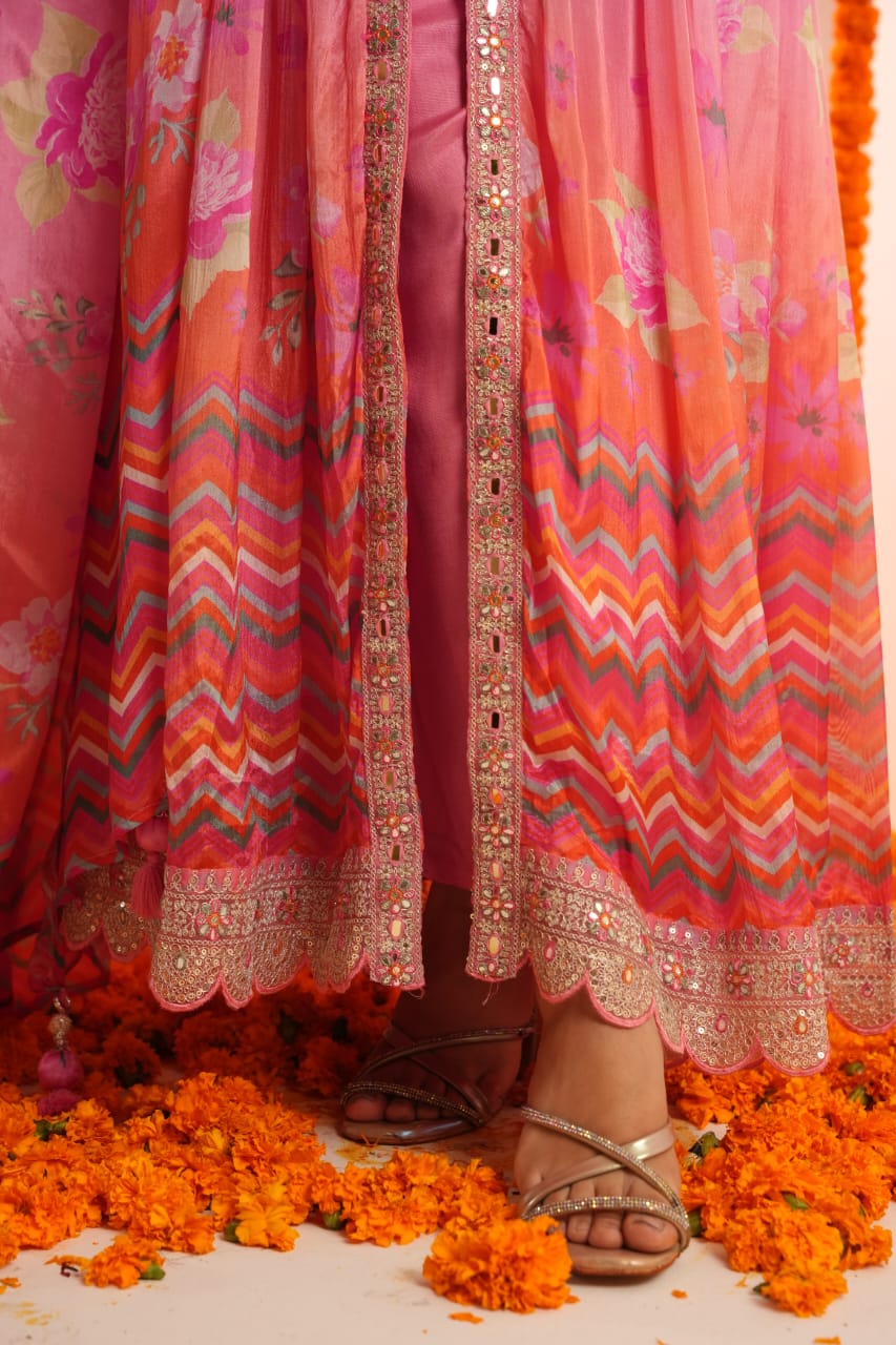 Premium Chinon Embroidered Dupatta Set - The Jaipur Studio