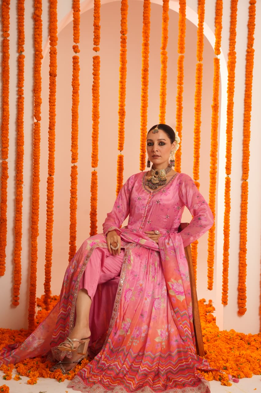 Premium Chinon Embroidered Dupatta Set - The Jaipur Studio