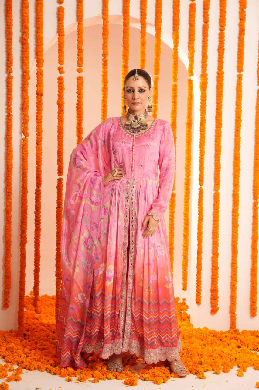 Premium Chinon Embroidered Dupatta Set - The Jaipur Studio