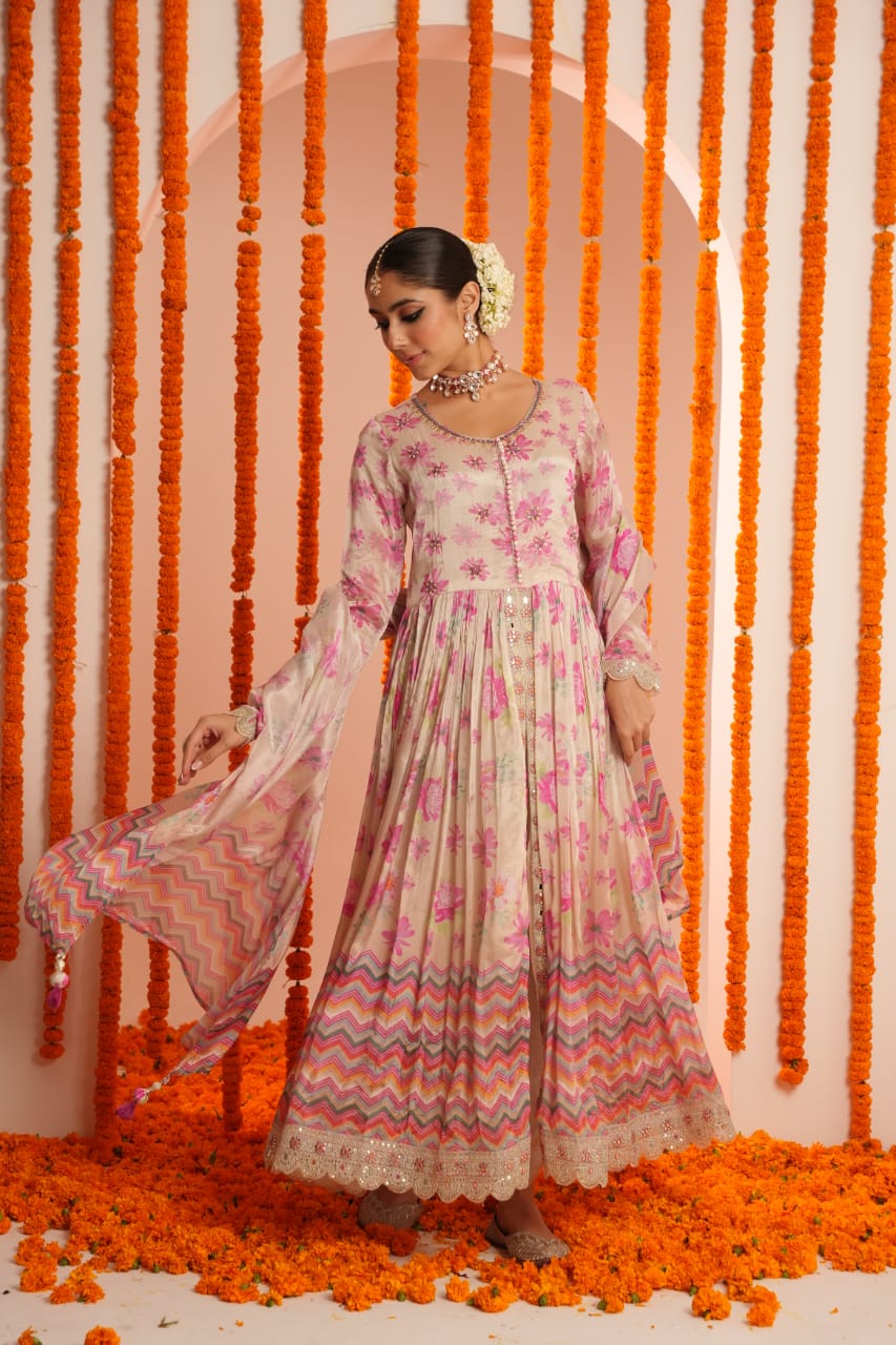 Premium Chinon Embroidered Dupatta Set - The Jaipur Studio