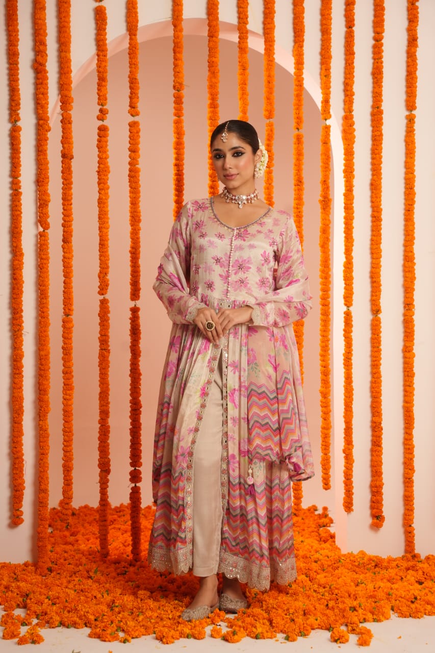 Premium Chinon Embroidered Dupatta Set - The Jaipur Studio
