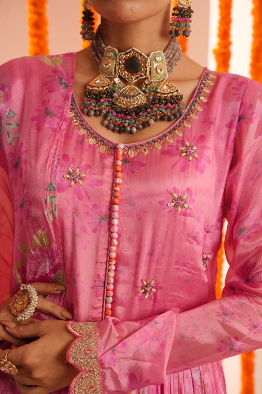 Premium Chinon Embroidered Dupatta Set - The Jaipur Studio