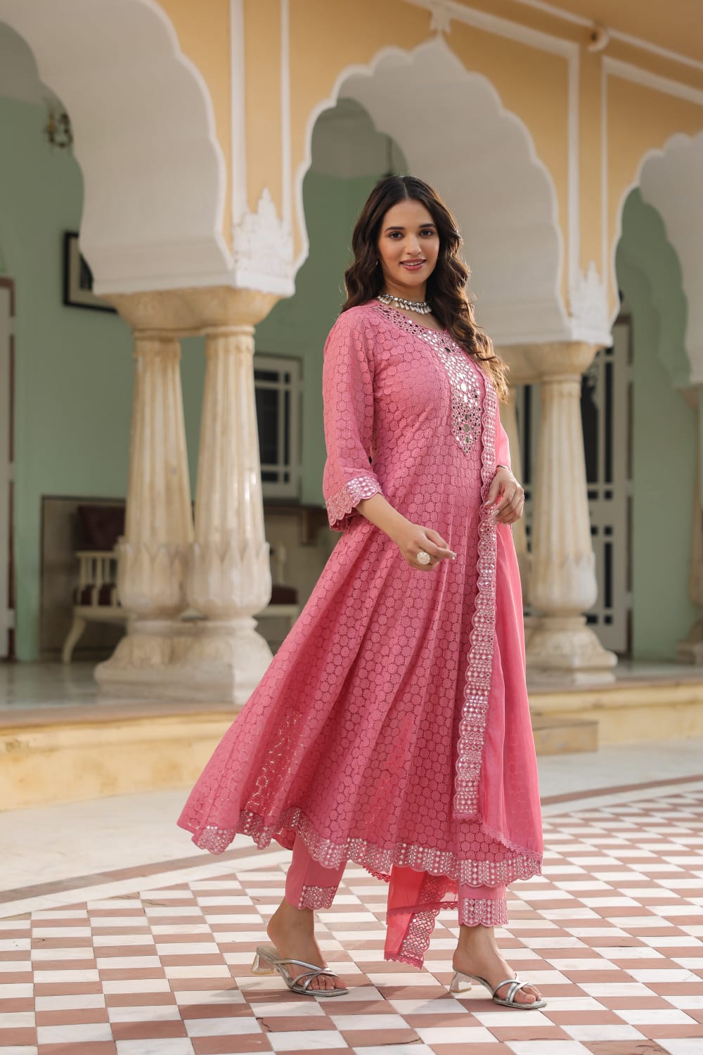 Premium Lace Cotton Anarkali Pant set - The Jaipur Studio