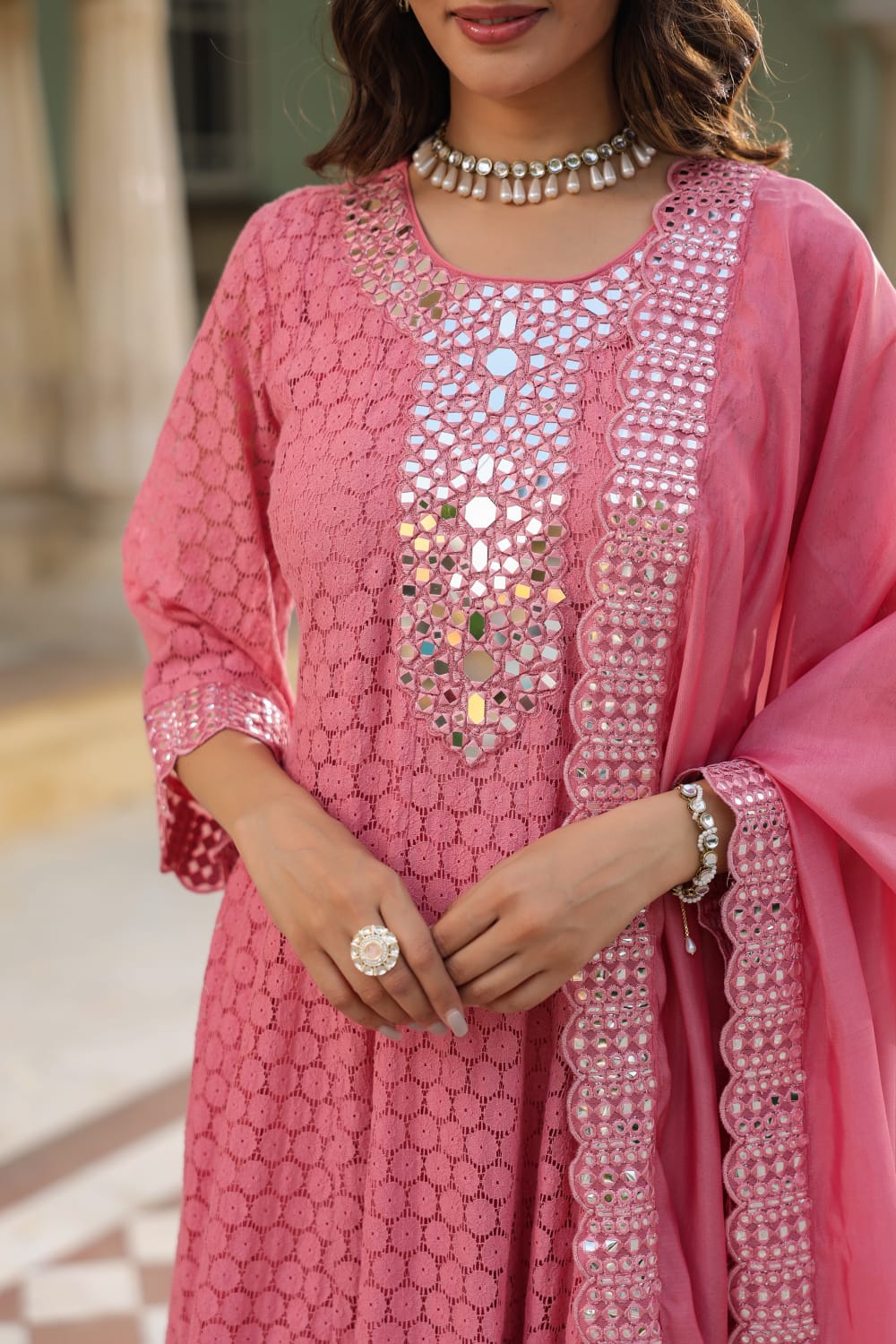 Premium Lace Cotton Anarkali Pant set - The Jaipur Studio