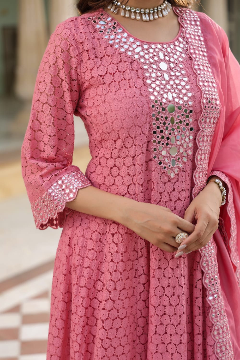 Premium Lace Cotton Anarkali Pant set - The Jaipur Studio