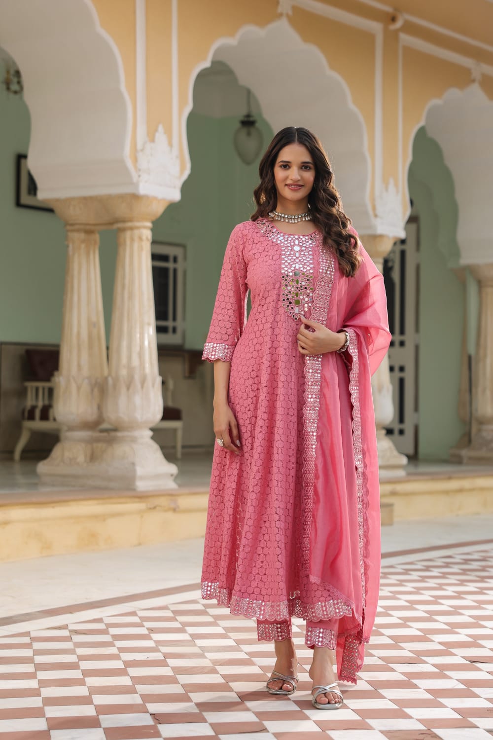 Premium Lace Cotton Anarkali Pant set - The Jaipur Studio