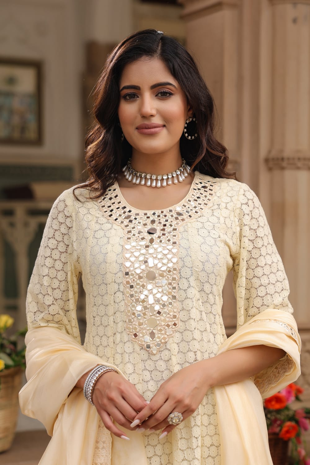 Premium Lace Cotton Anarkali Pant set - The Jaipur Studio