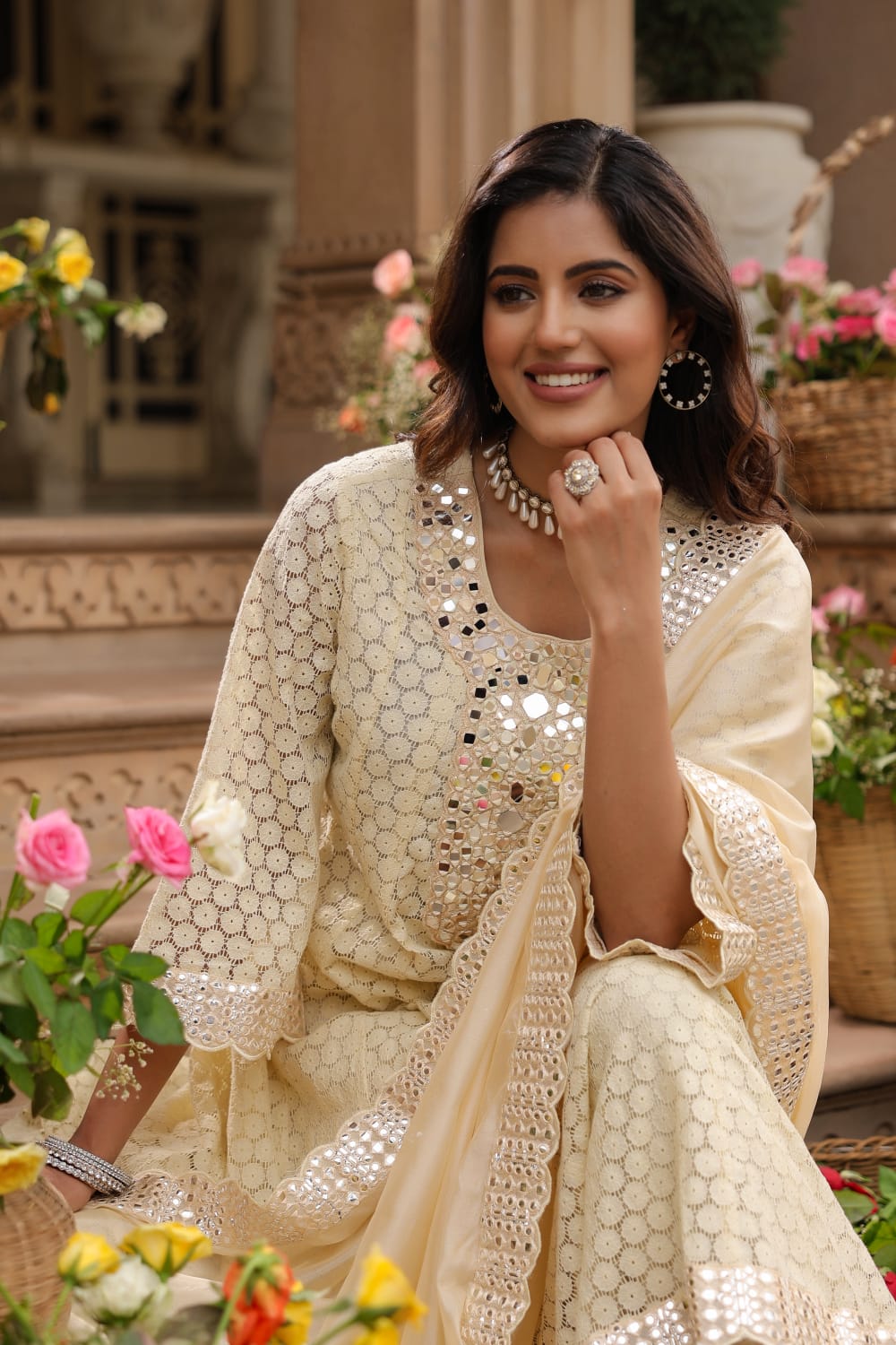 Premium Lace Cotton Anarkali Pant set - The Jaipur Studio