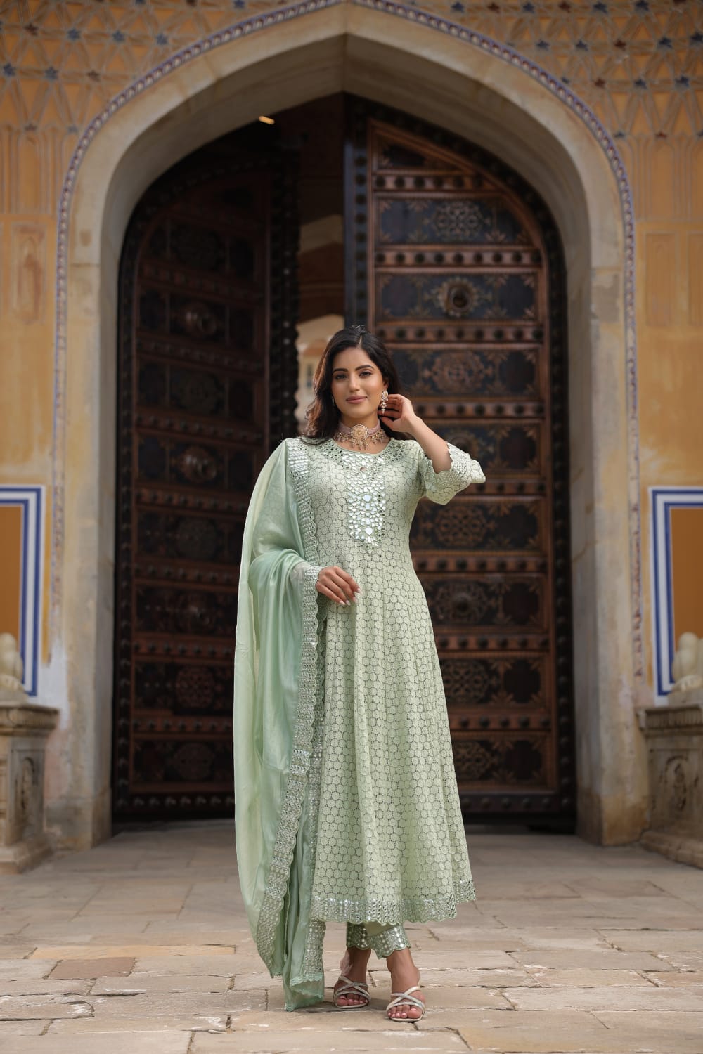 Premium Lace Cotton Anarkali Pant set - The Jaipur Studio