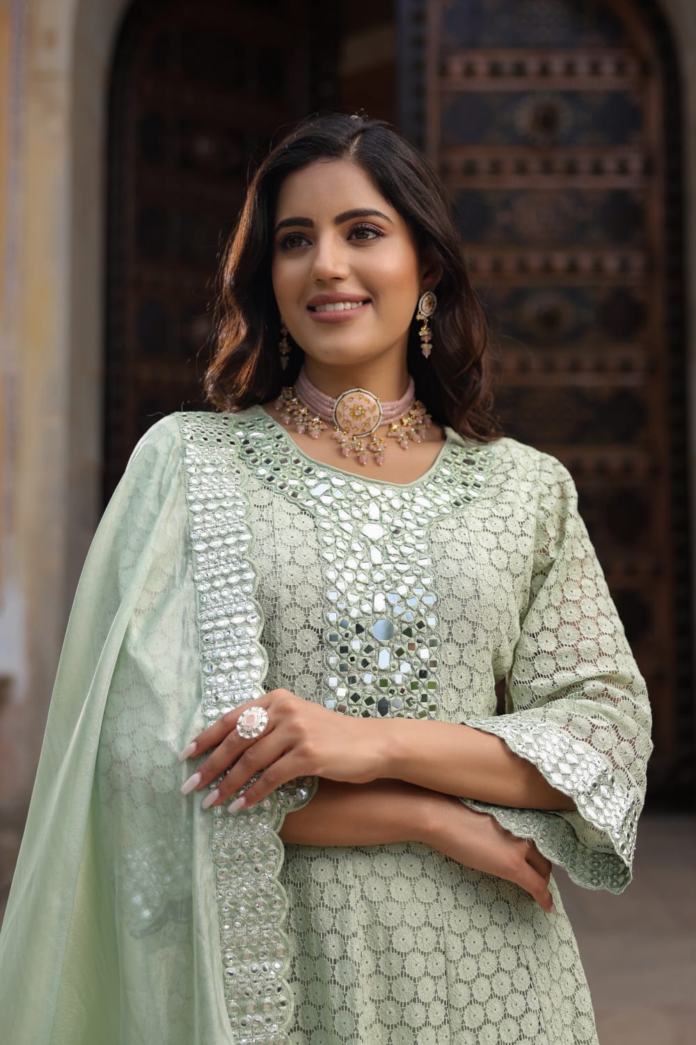 Premium Lace Cotton Anarkali Pant set - The Jaipur Studio