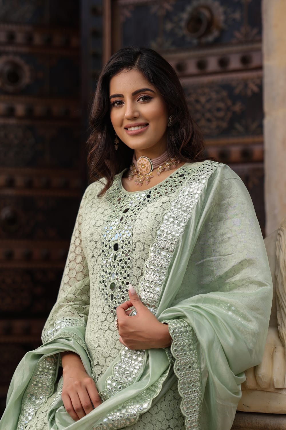 Premium Lace Cotton Anarkali Pant set - The Jaipur Studio
