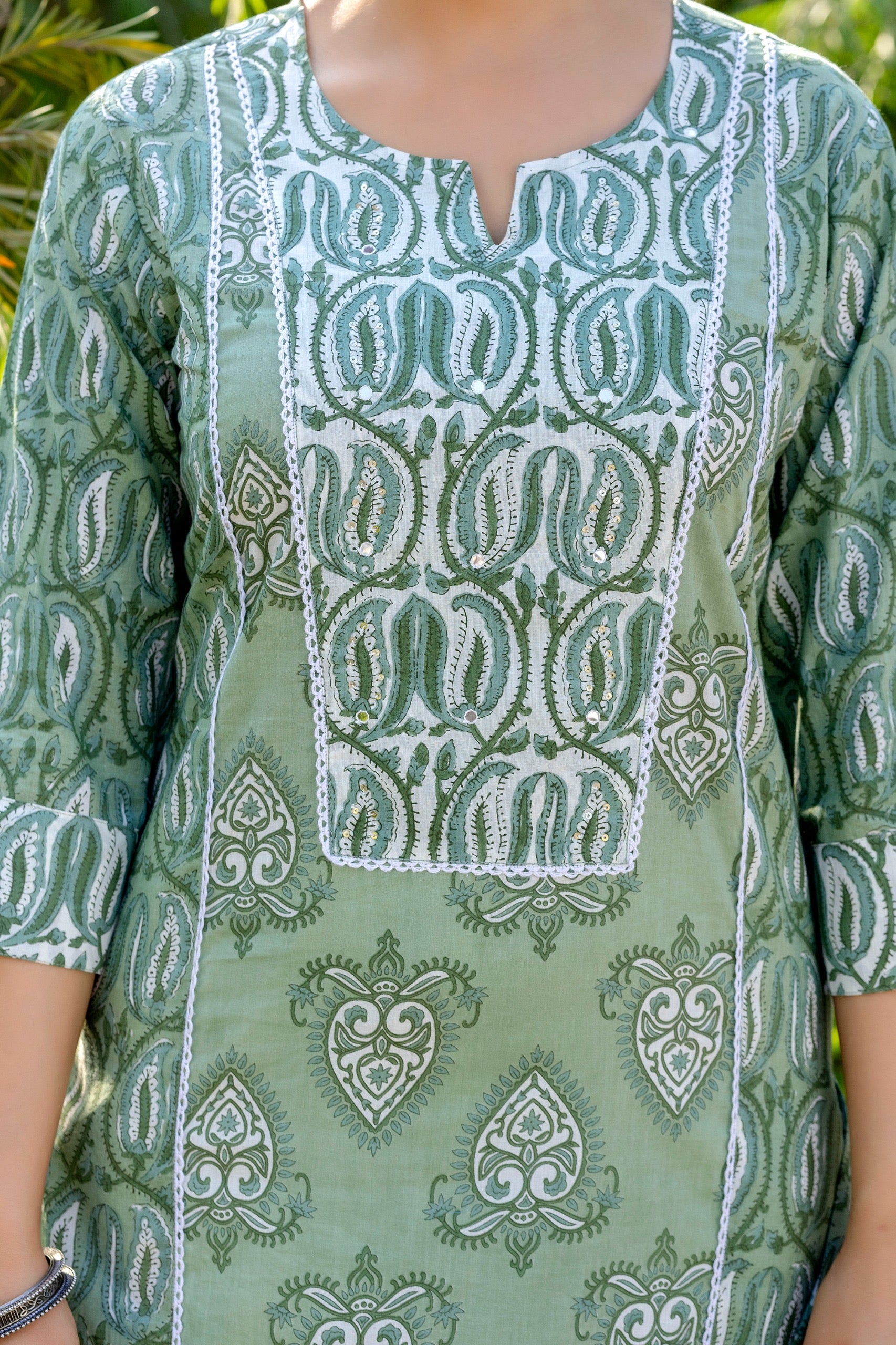 Mashia Cotton Pakistani Suit with Lace Detailing - The Jaipur Studio